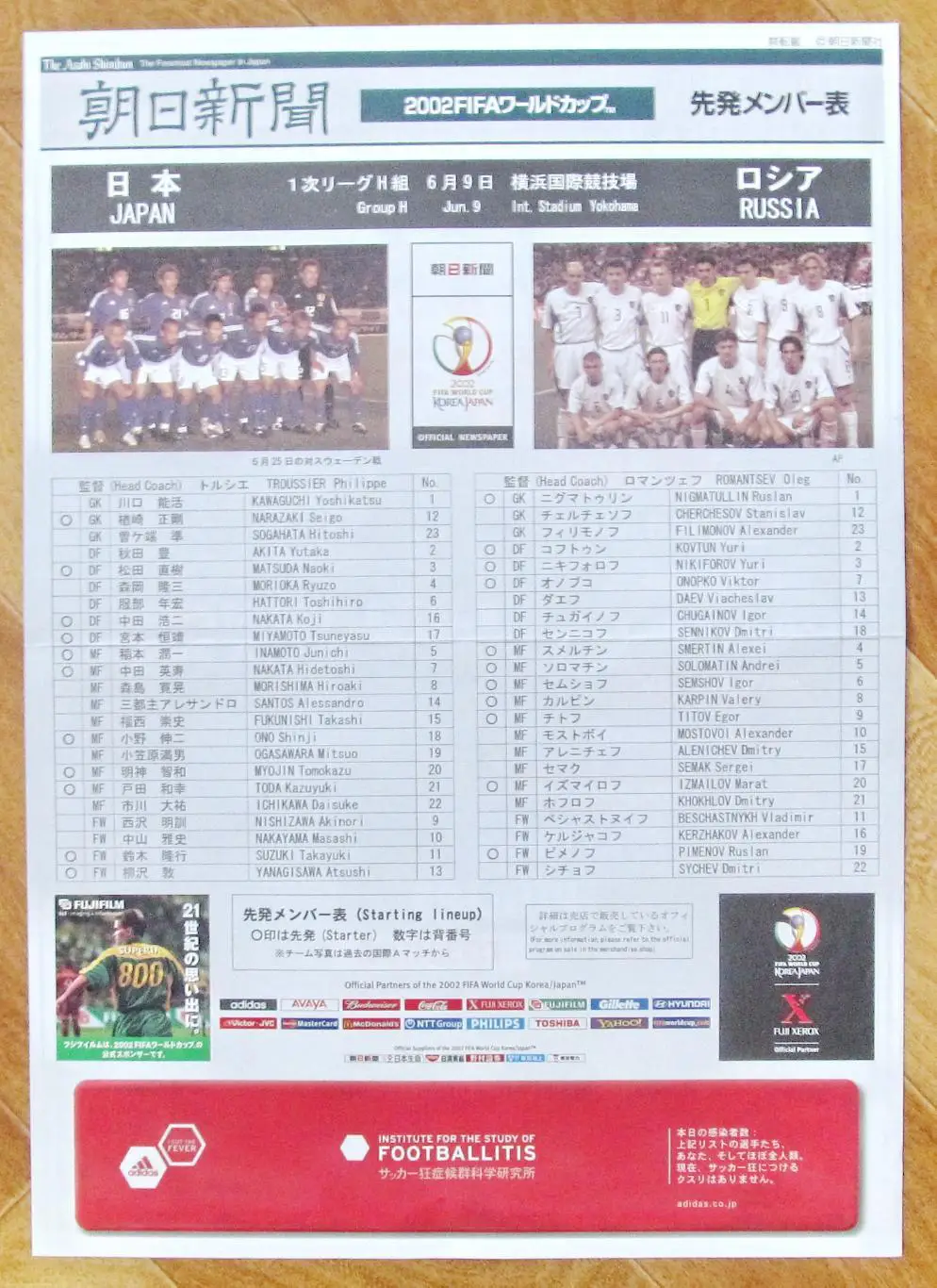 Стартовый протокол Япония-Россия, ЧМ-2002.
