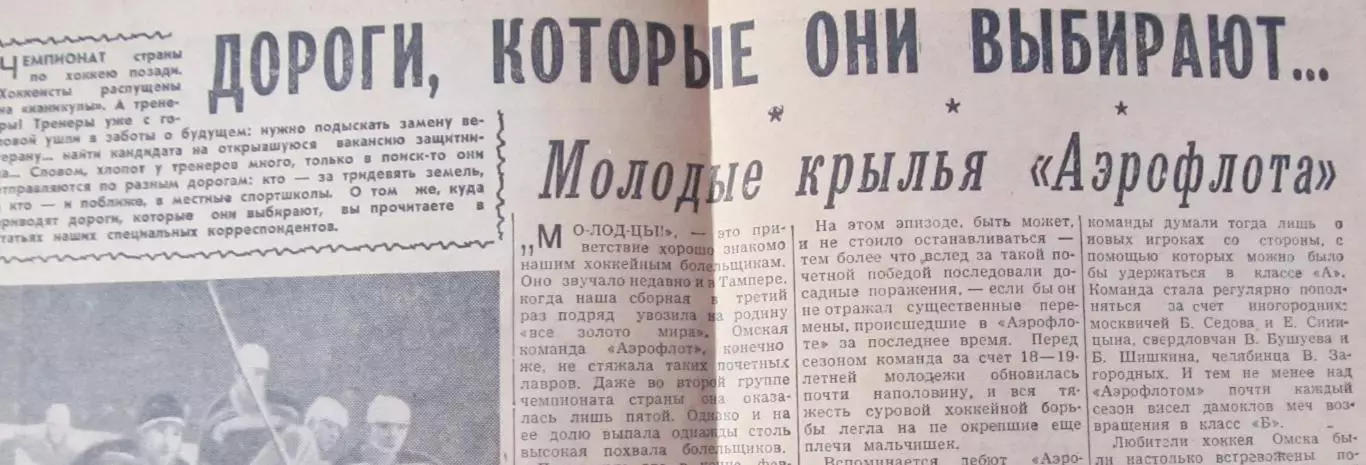 Молодые крылья Аэрофлота, г. Советский спорт, 1963 год.