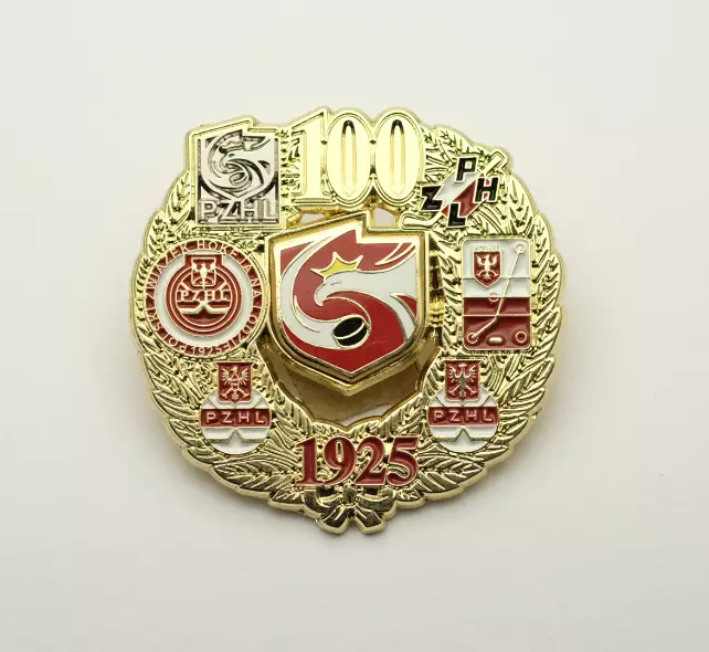 Официальный значок к 100 федерации хоккея Польши .