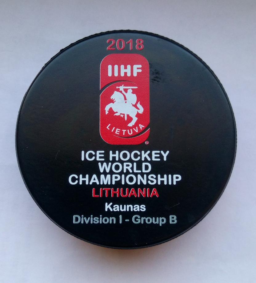 ХОККЕЙ официальная игровая шайба IIHF ЧМ 2018 - I див., группа Б Каунас, Литва
