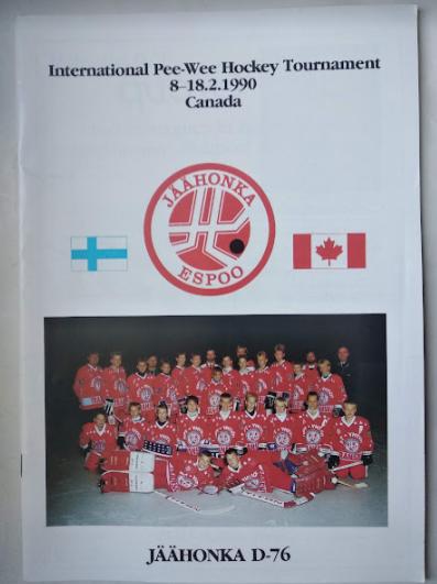 Хоккейный буклет ХК Яэхонка Эспоо Финляндия к турниру Pee-Wee 1990 Канада