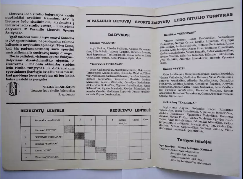 Хоккей официальная программа IV Всемирные литовские спортивные игры 1991 1