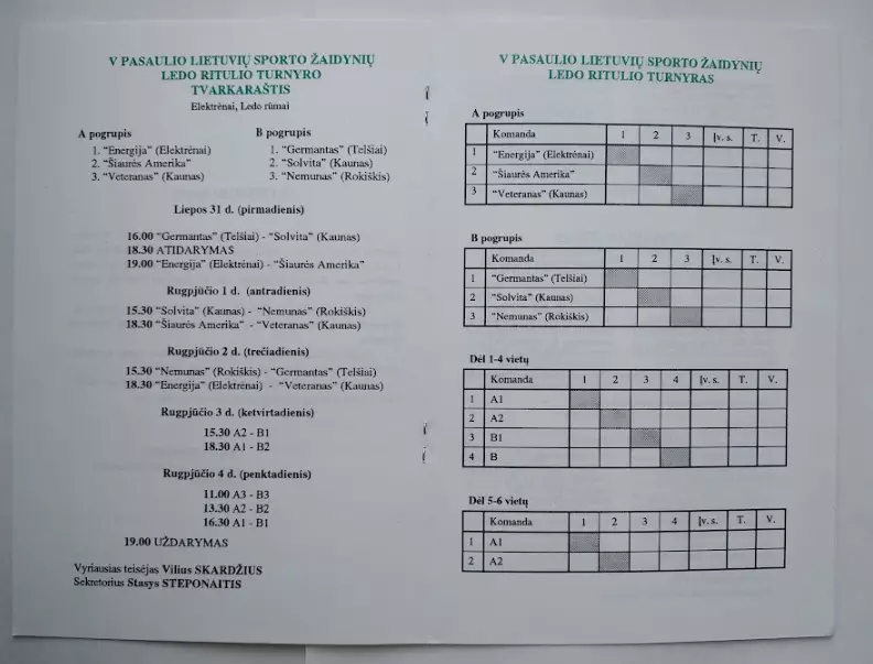 Хоккей официальная программа V Всемирные литовские спортивные игры 1995 1