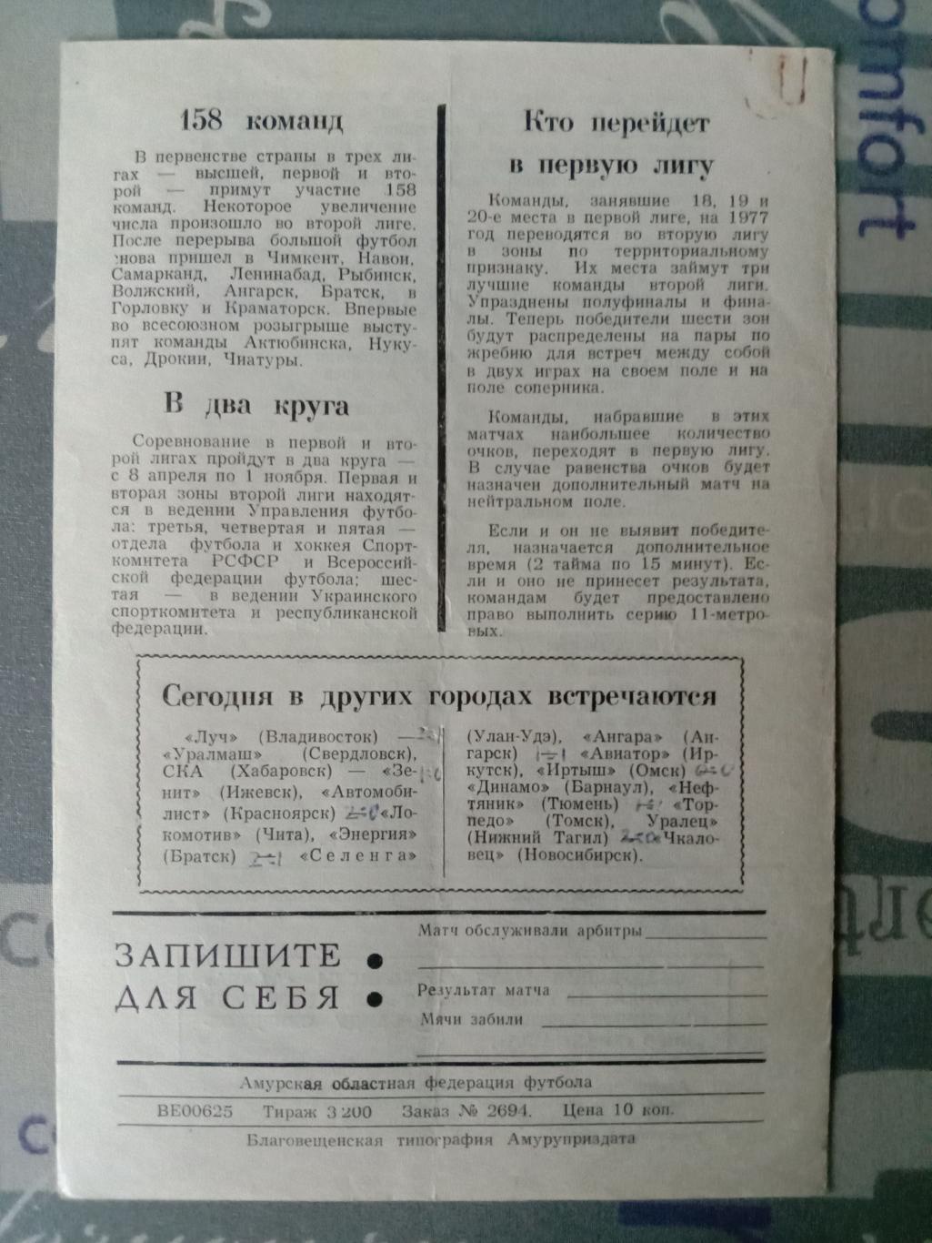Амур Благовещенск - Строитель Уфа 28 апреля 1976 года. 1