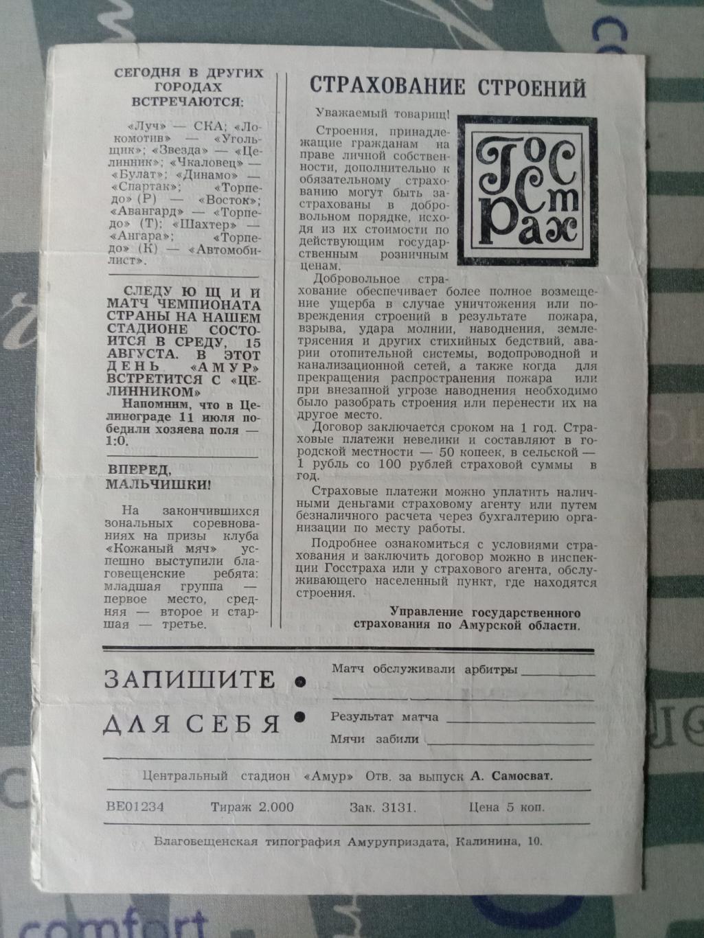 Амур Благовещенск - Иртыш Омск 11 августа 1979 года. 1