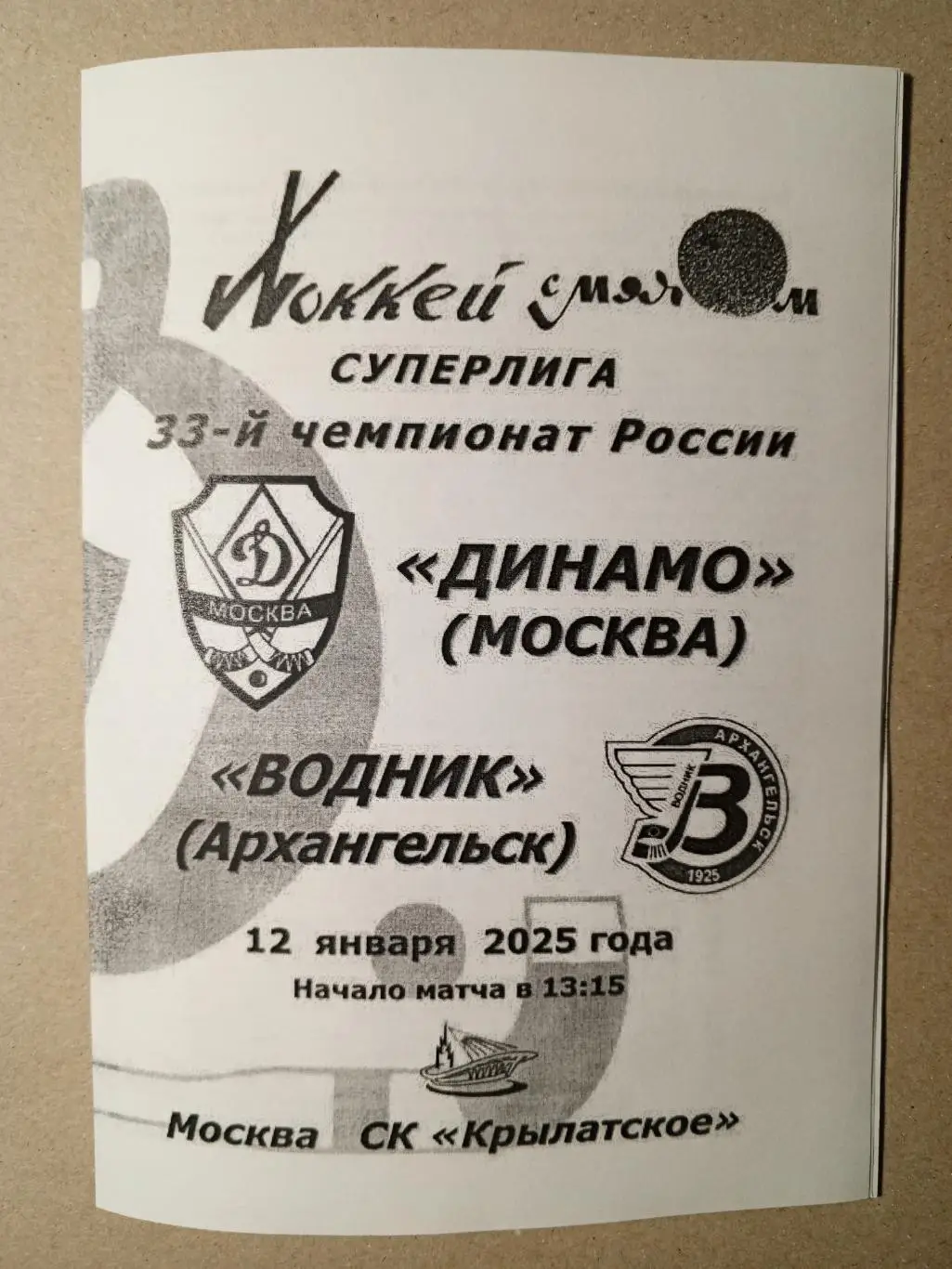 Динамо Москва - Водник Архангельск. 12 января 2025 года.