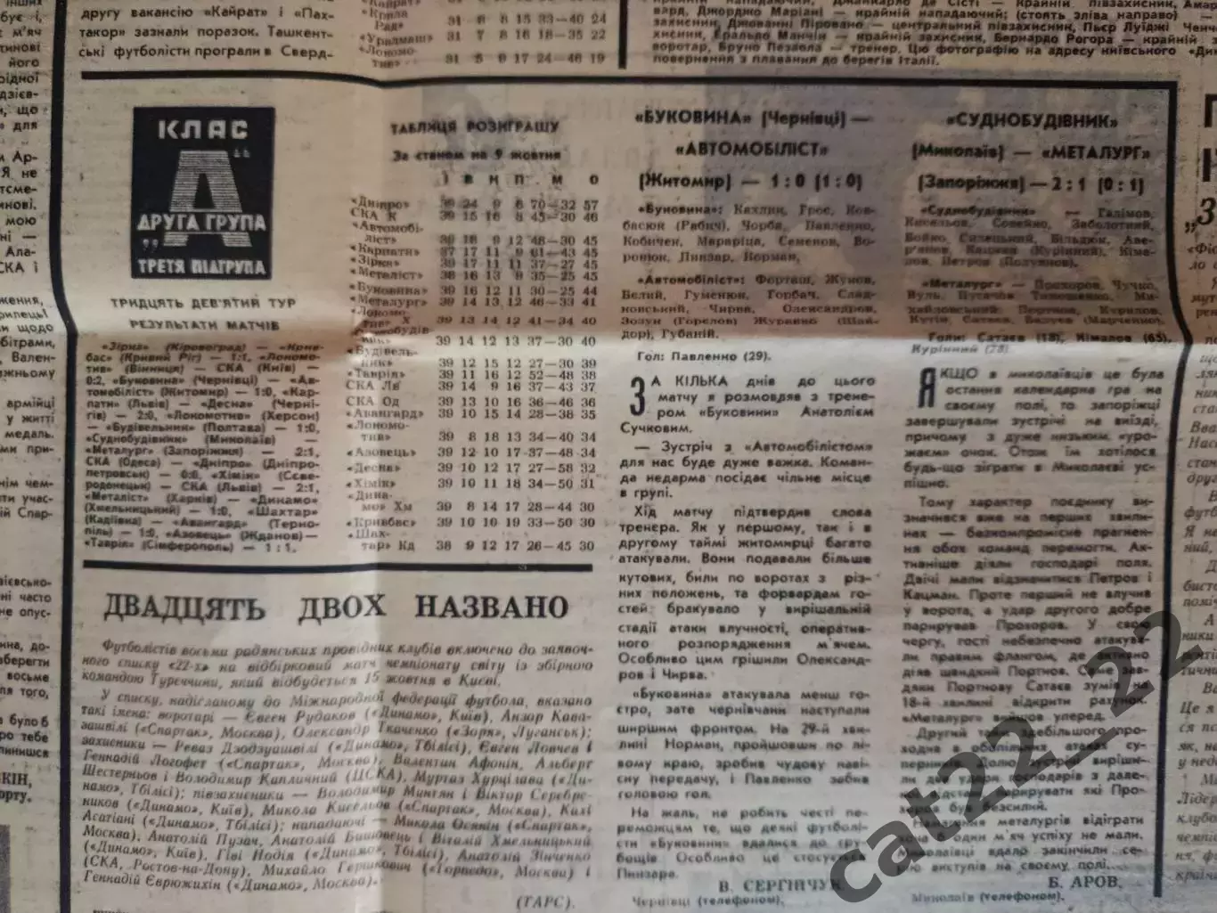 Спортивна газета. 09.10.1969. СССР-Турция 1969. Карпаты Львов, Черновцы, Житомир 1