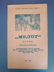 Буклет: Хоккей. Молот Пермь СССР/Россия 1988
