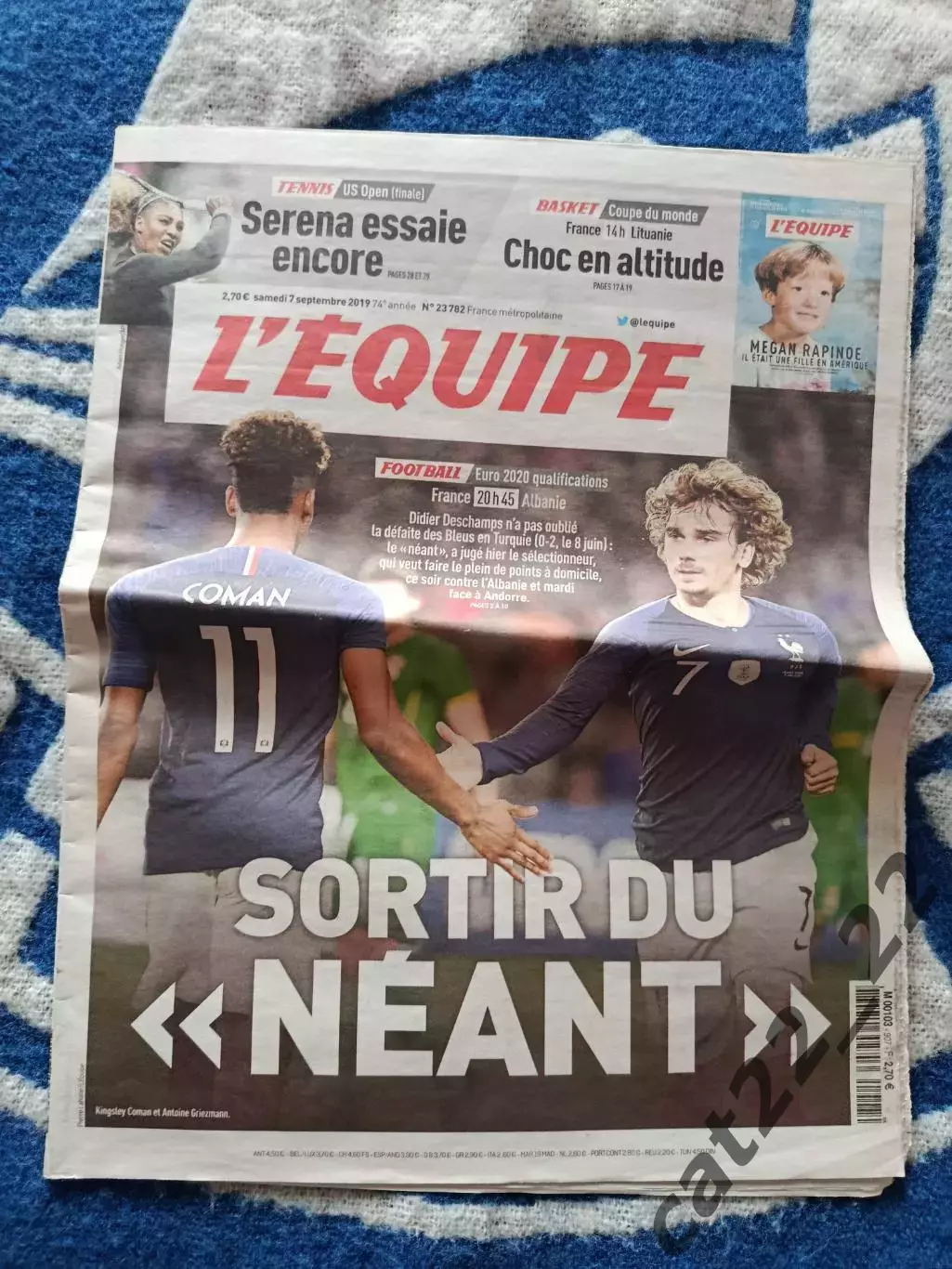 Газета L'EQUIPE/Команда 7.9.2019. Франция. Франция - Албания 2019