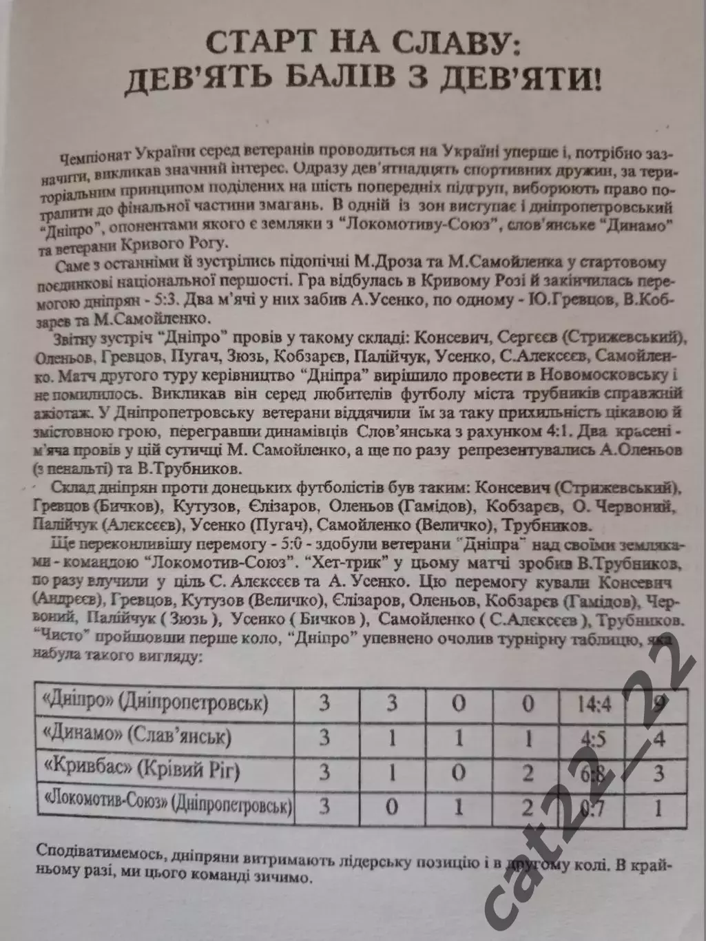Турнир 1998. Украина. Днепр Днепропетровск, Динамо Славянск, Кривбасс Кривой Рог 1