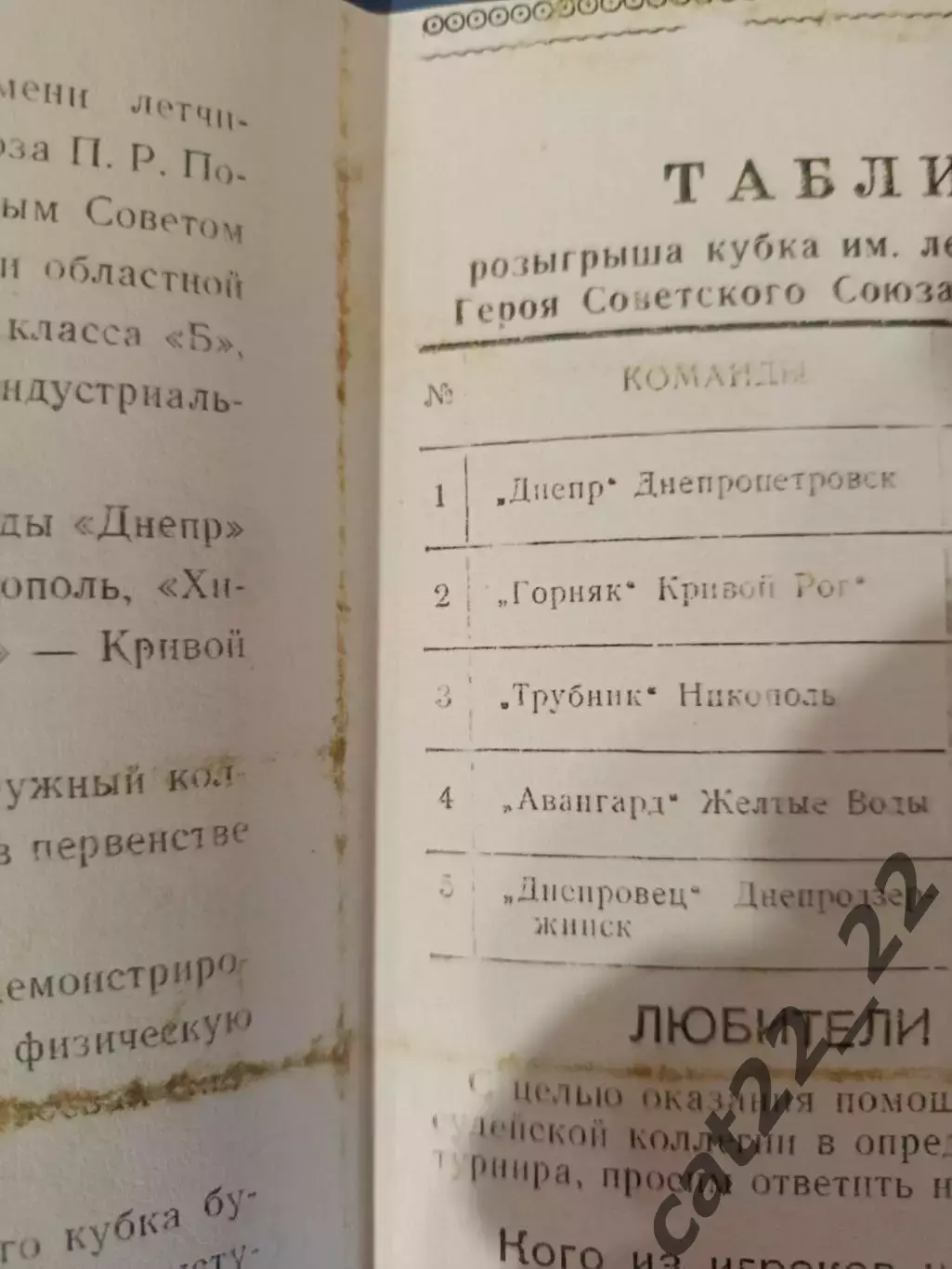 Турнир 1963. Днепропетровск, Кривой Рог, Никополь, Желтые Воды, Днепродзержинск 1