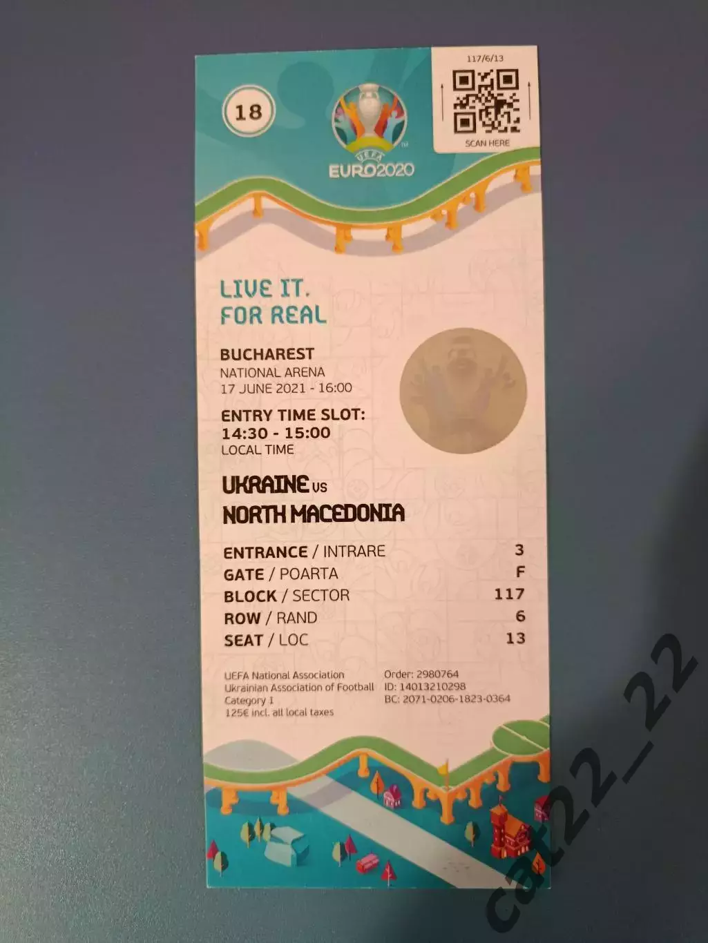 Оригинальный билет! НЕ СУВЕНИР! ЕВРО-2020. Украина-Северная Македония 17.06.2021