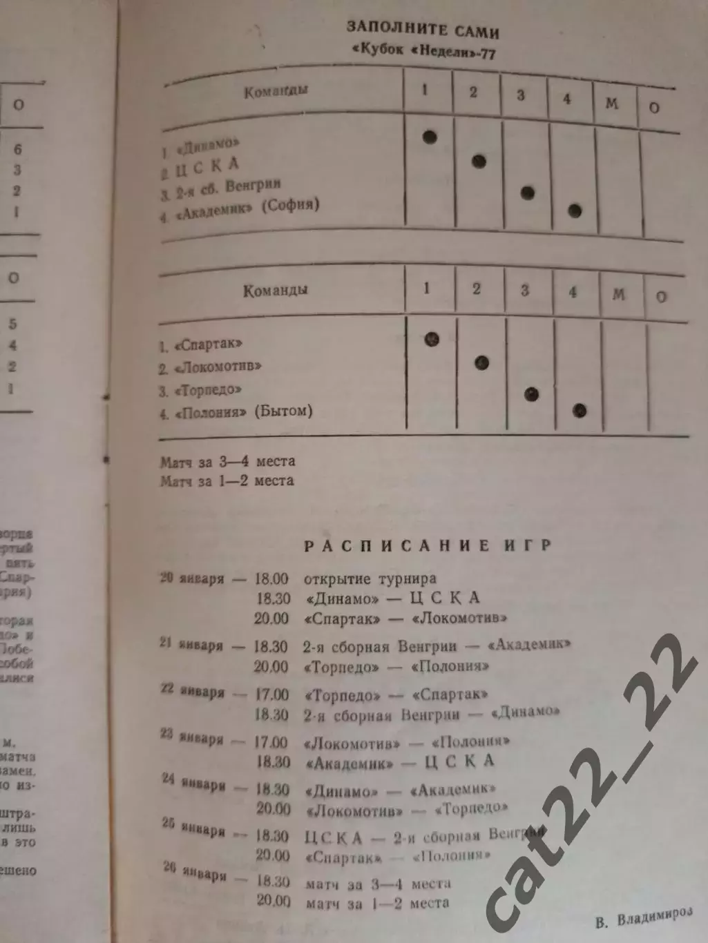 Турнир 1977. Динамо,Торпедо,Спартак,Локомотив,ЦСКА Москва СССР/Россия,Болгария 1