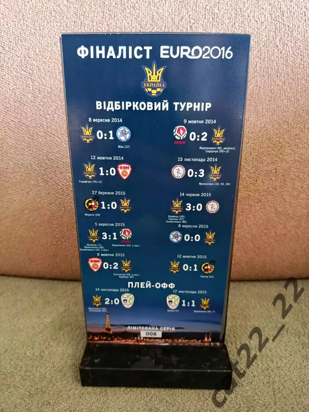 Сувенир ФФУ. Украина. ЕВРО - 2016. Франция. Чемпионат Европы 2016. Украина 2016 1