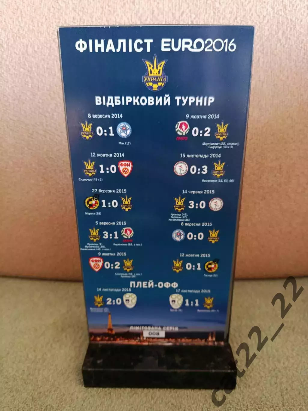 Сувенир ФФУ. Украина. ЕВРО - 2016. Франция. Чемпионат Европы 2016. Украина 2016 5