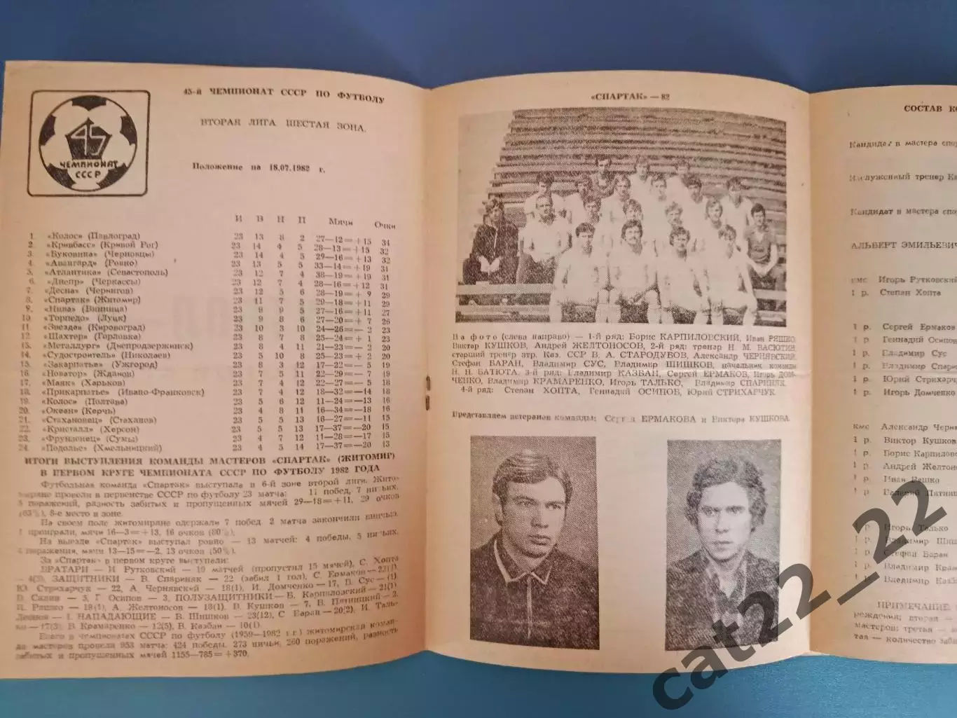 Буклет: Чемпионат СССР. Вторая лига. Житомир СССР/Украина 1982 2