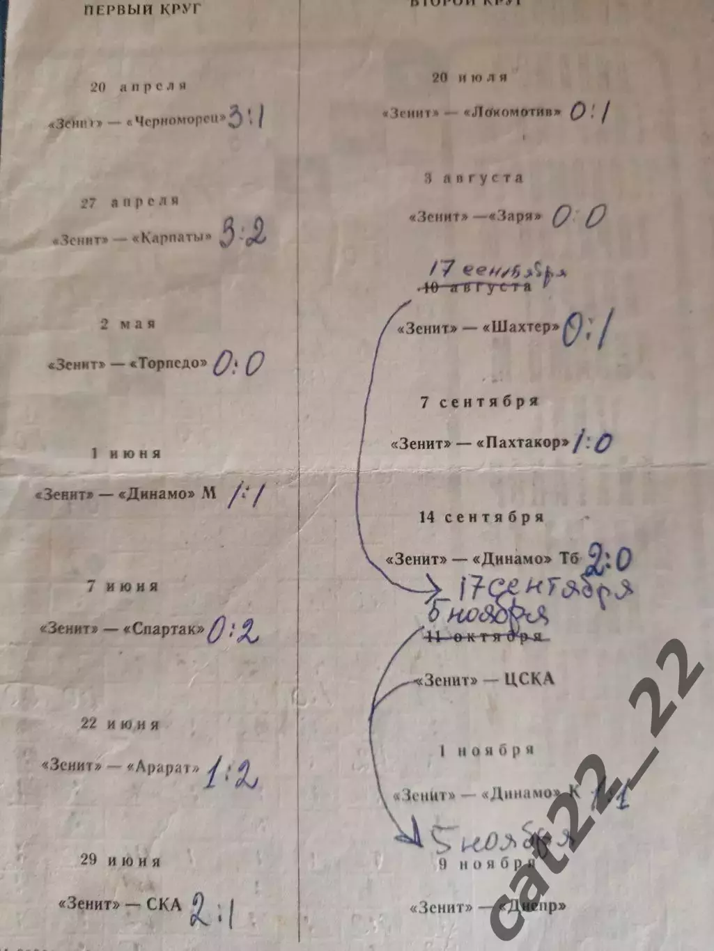 Буклет: Чемпионат СССР. Зенит Ленинград/Санкт - Петербург СССР/Россия 1975 1