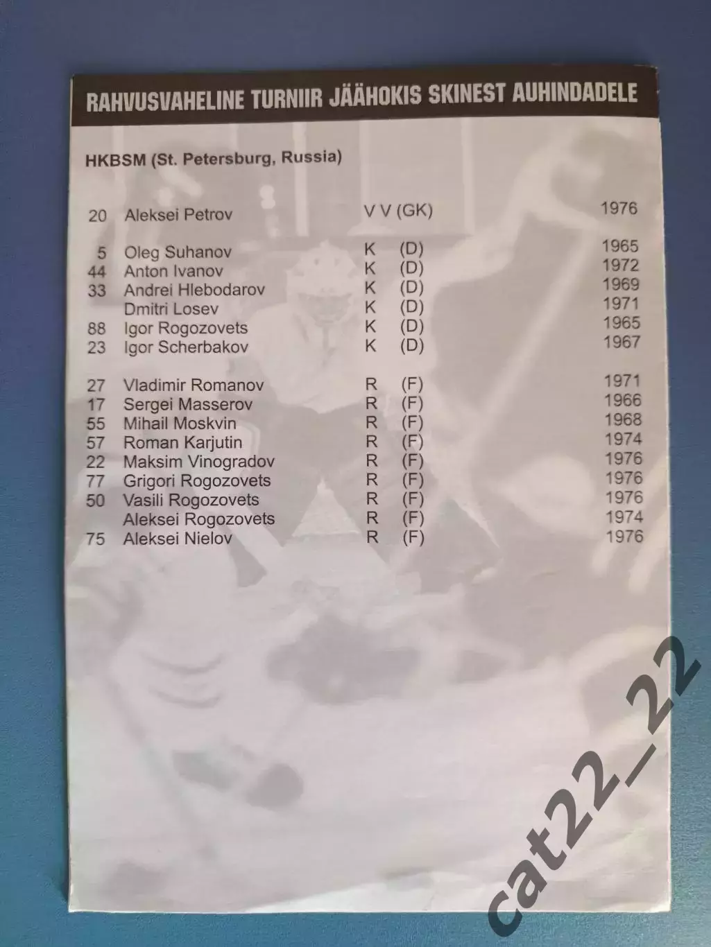 Турнир 2003. Таллинн Эстония,Санкт-Петербург Россия,Рига Латвия,Минск Беларусь 2