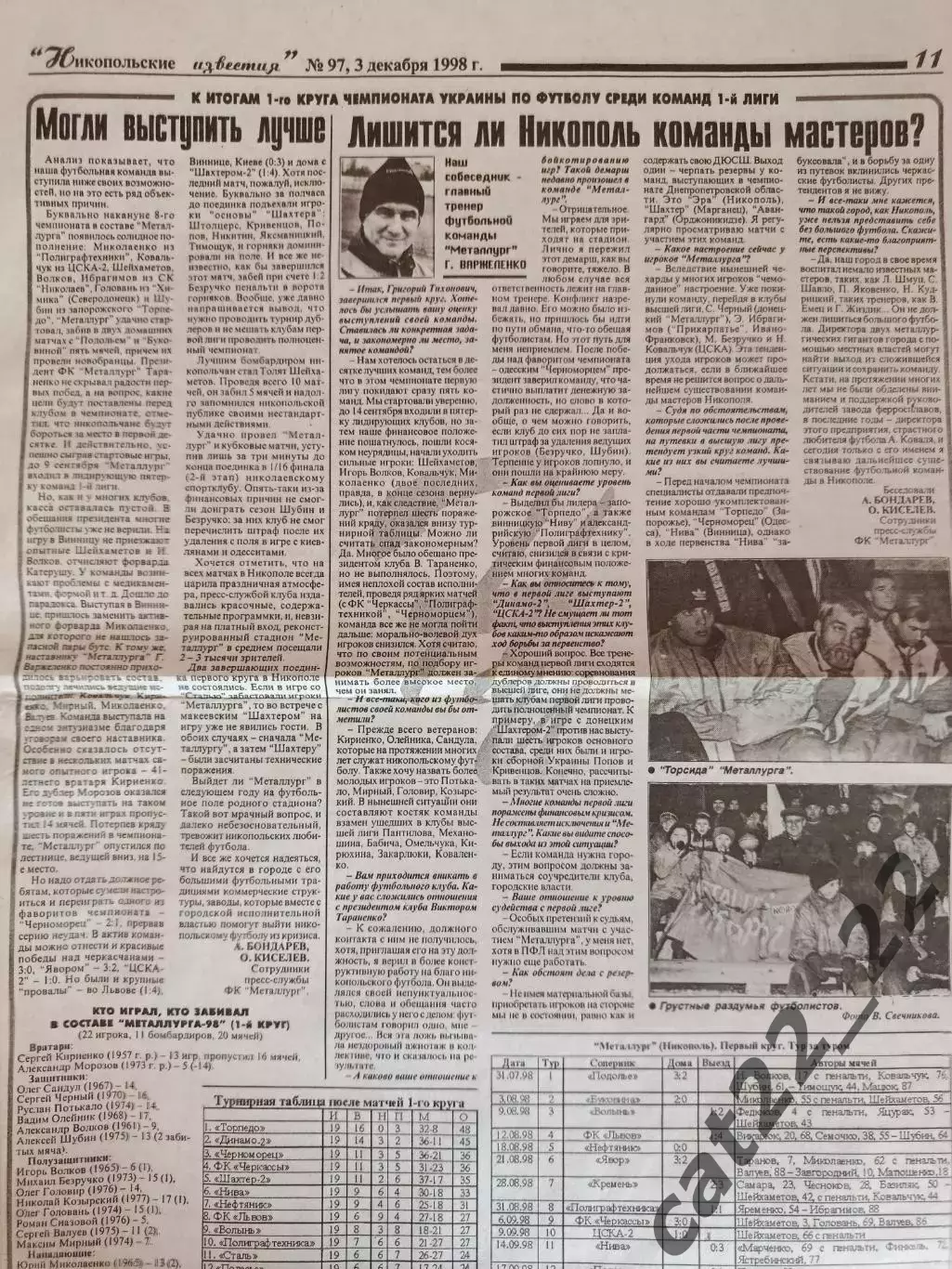 Буклет/Газета: Никопольские известия. Металлург Никополь Украина 1998/1999 1