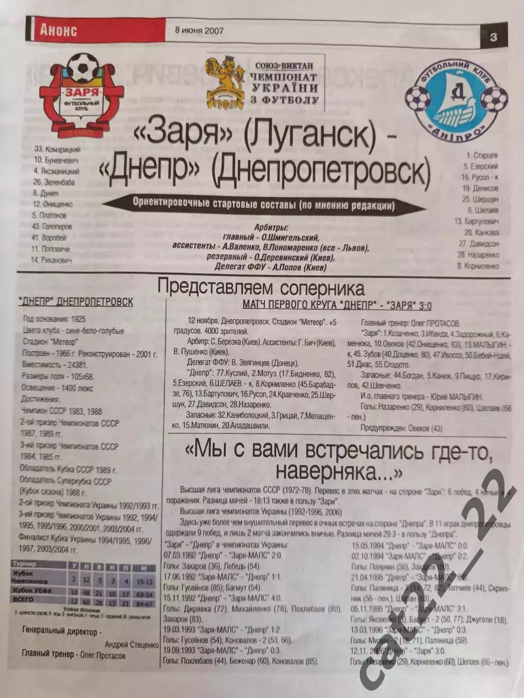 Заря Луганск - Днепр Днепропетровск 2006/2007 1