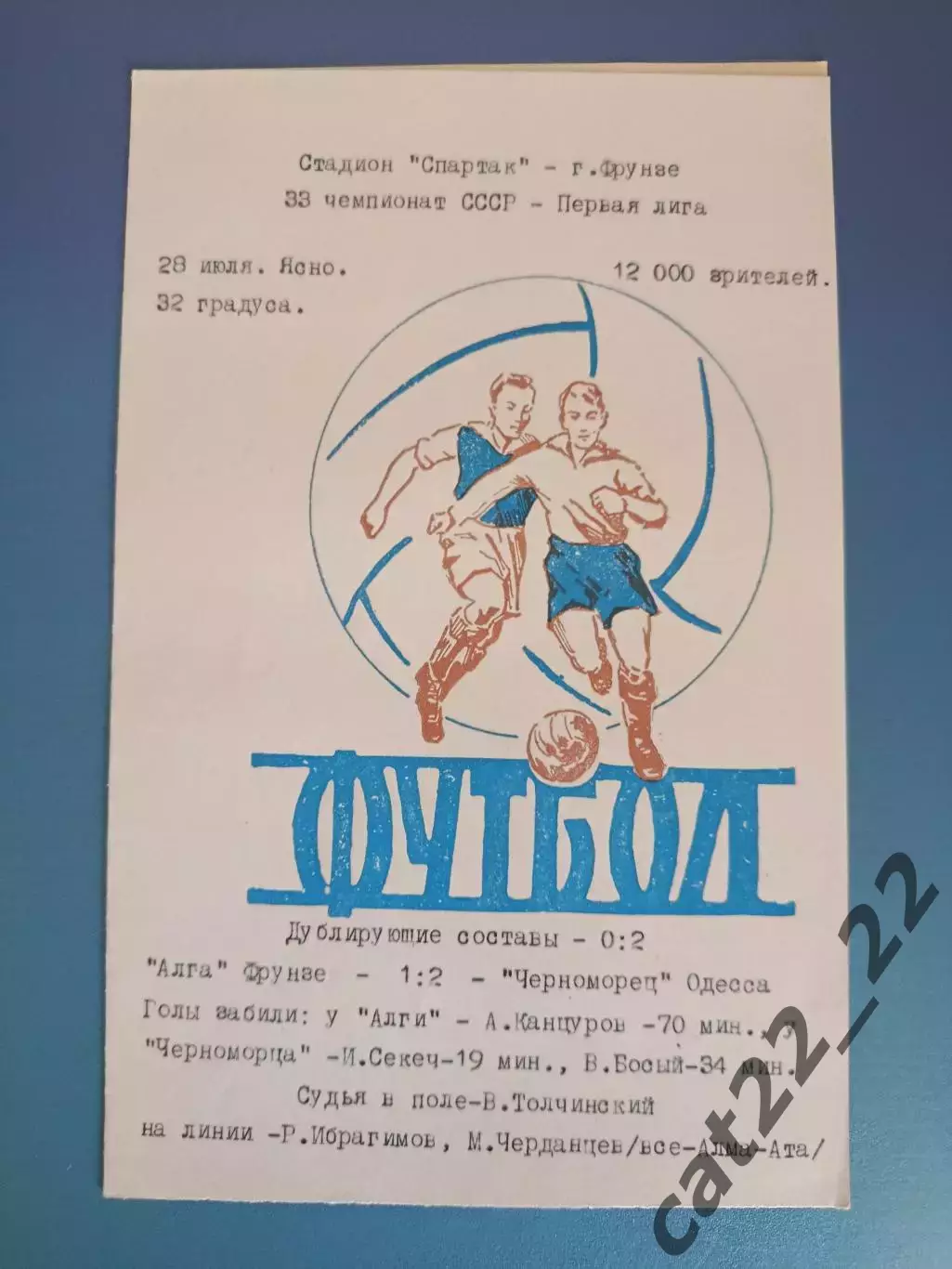 Алга Фрунзе/Бишкек СССР/Кыргызстан - Черноморец Одесса СССР/Украина 28.07.1971