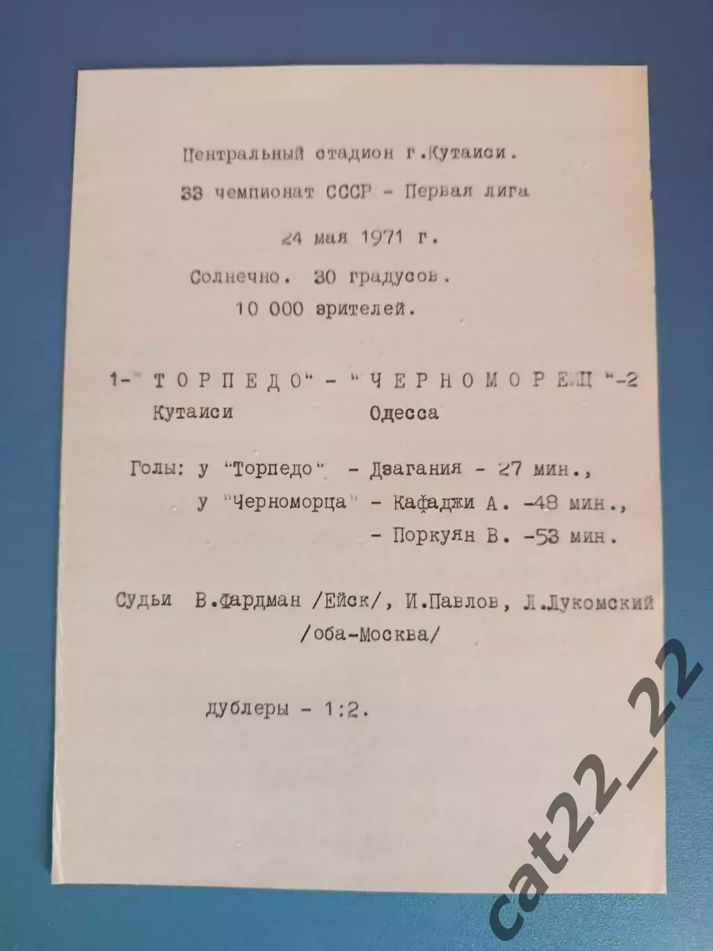 Торпедо Кутаиси СССР/Грузия - Черноморец Одесса СССР/Украина 24.05.1971