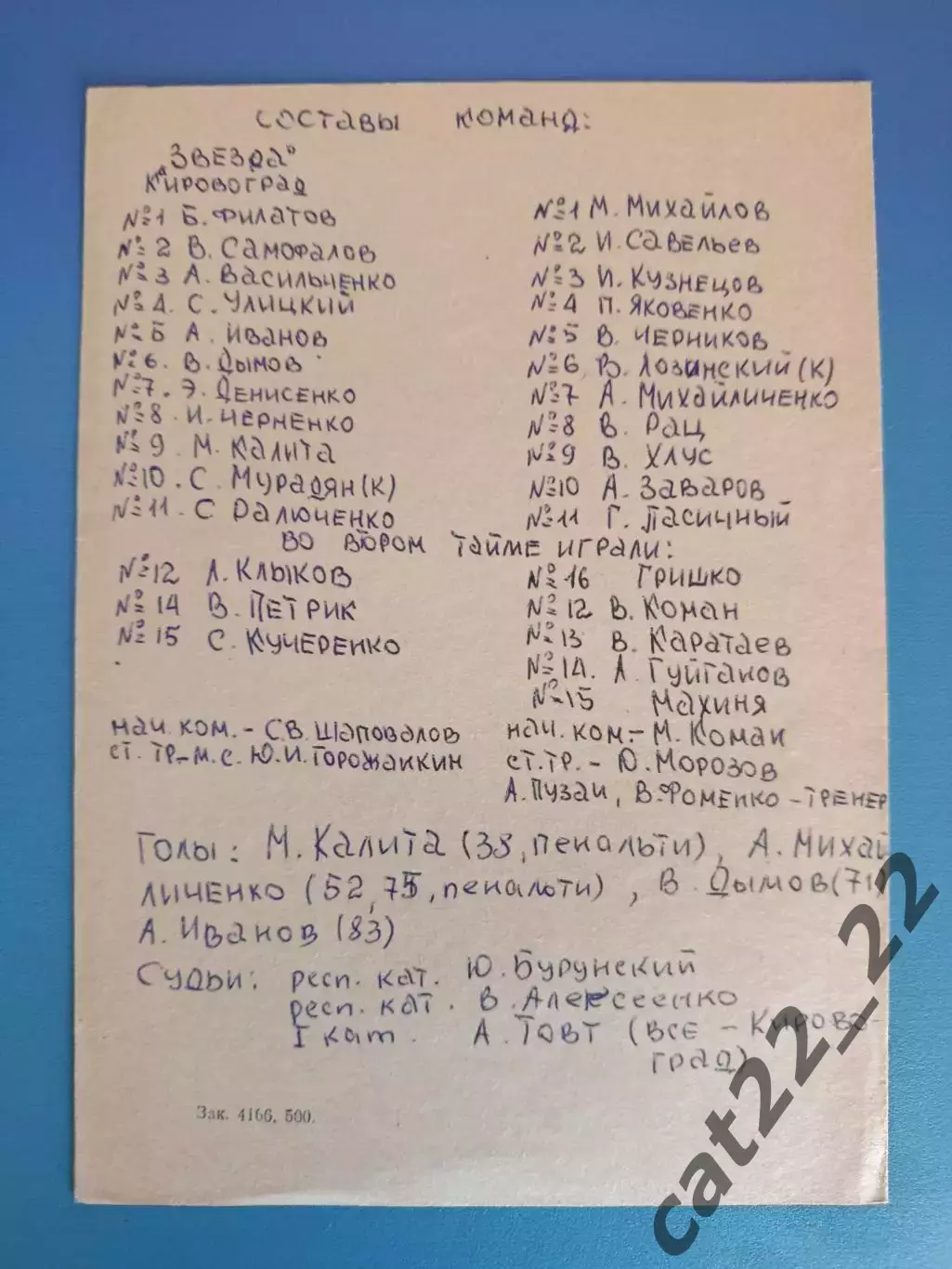 Автограф/Автографы. СССР. Украина. Звезда/Зирка Кировоград, Динамо Киев 1983 1