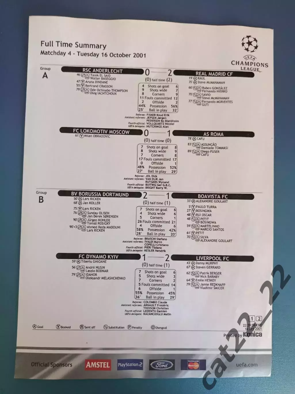 Цена за комплект! Динамо Киев Украина - Ливерпуль Англия 2001/2002