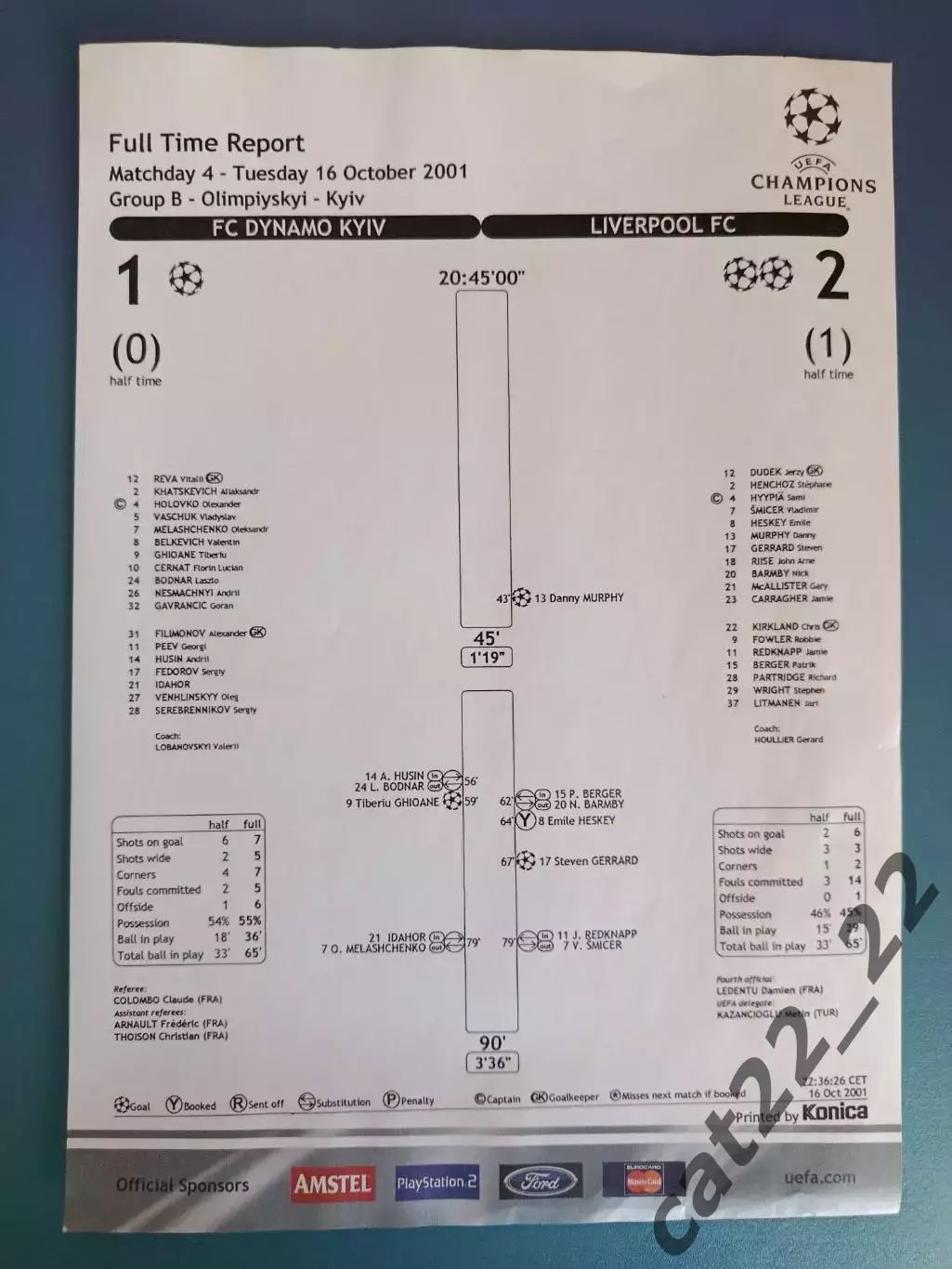 Цена за комплект! Динамо Киев Украина - Ливерпуль Англия 2001/2002 2