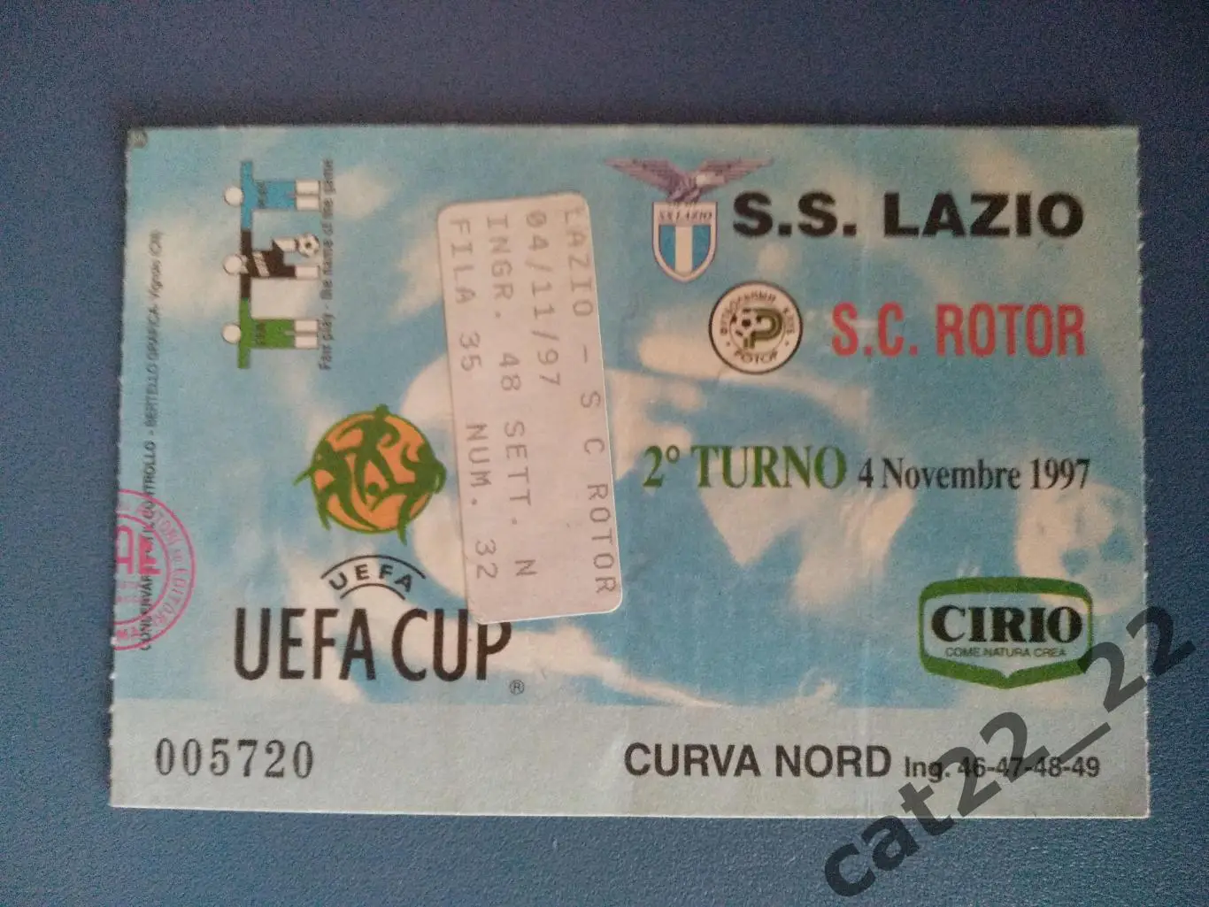 Лацио Рим Италия - Ротор Волгоград Россия 04.11.1997