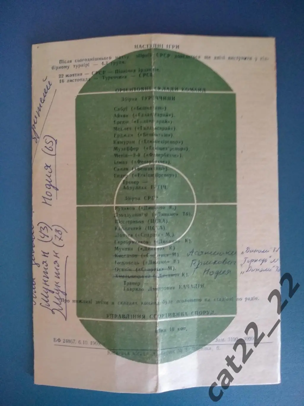 Читайте описание. СССР - Турция 1969 1