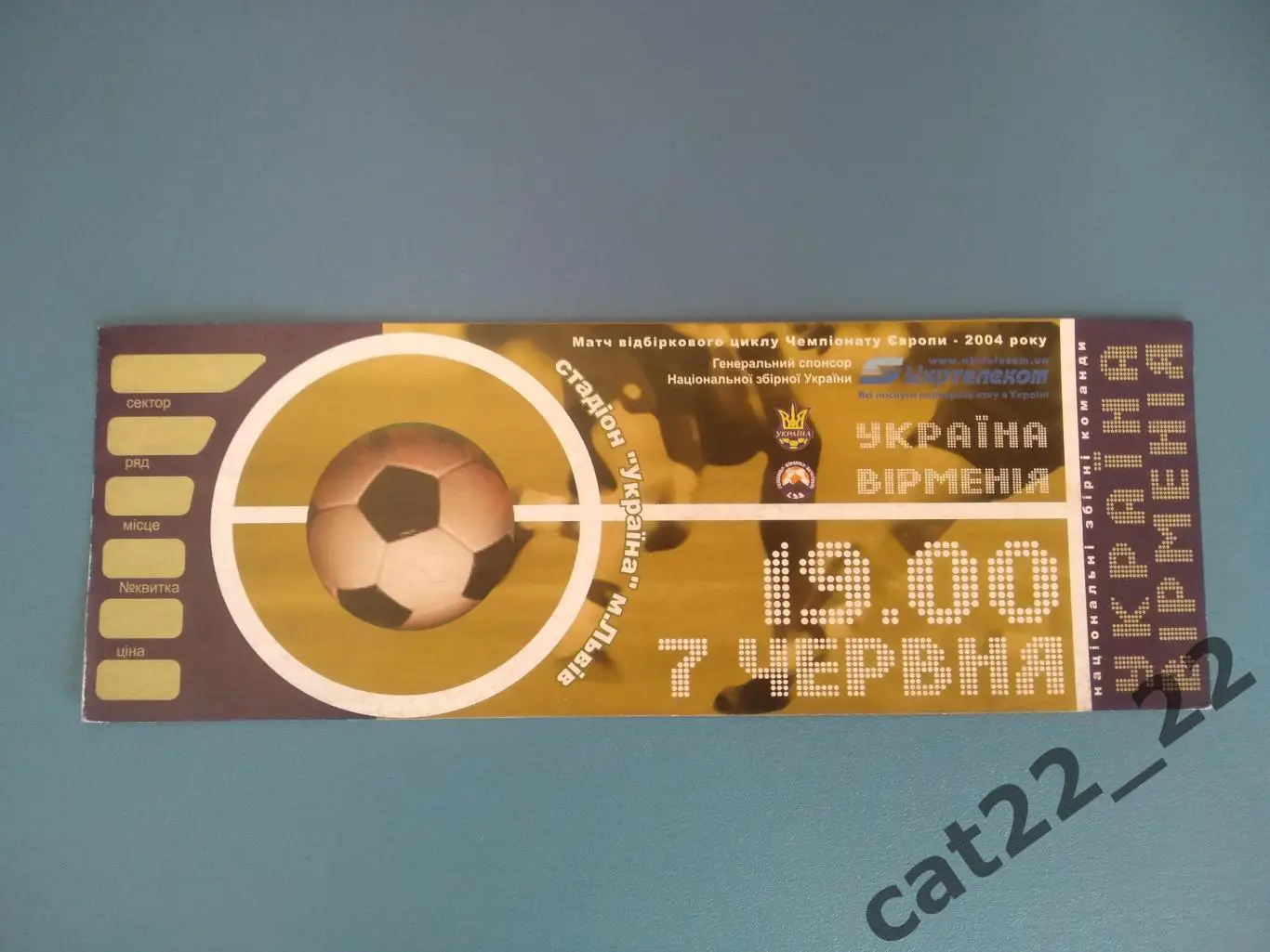 VIP - билет. Украина - Армения 07.06.2003