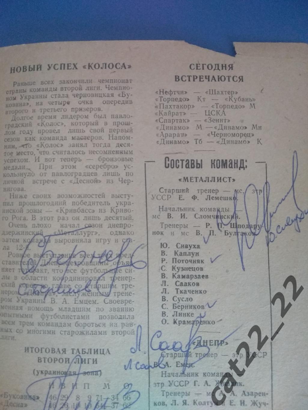 Автограф. СССР. Украина. Металлист Харьков 1982 1