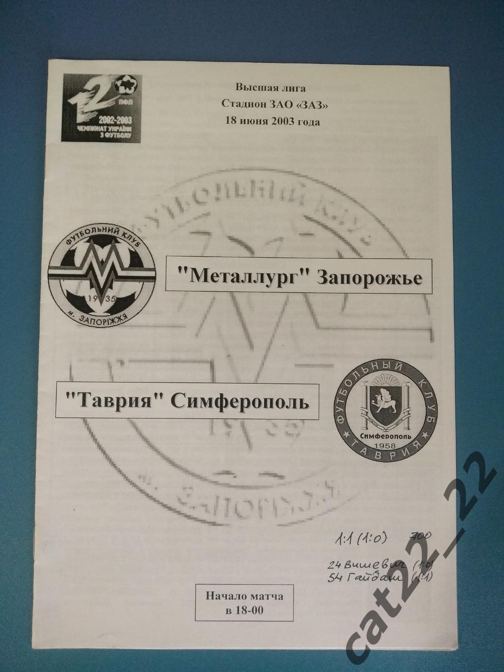 Металлург Запорожье - Таврия Симферополь Крым 2002/2003