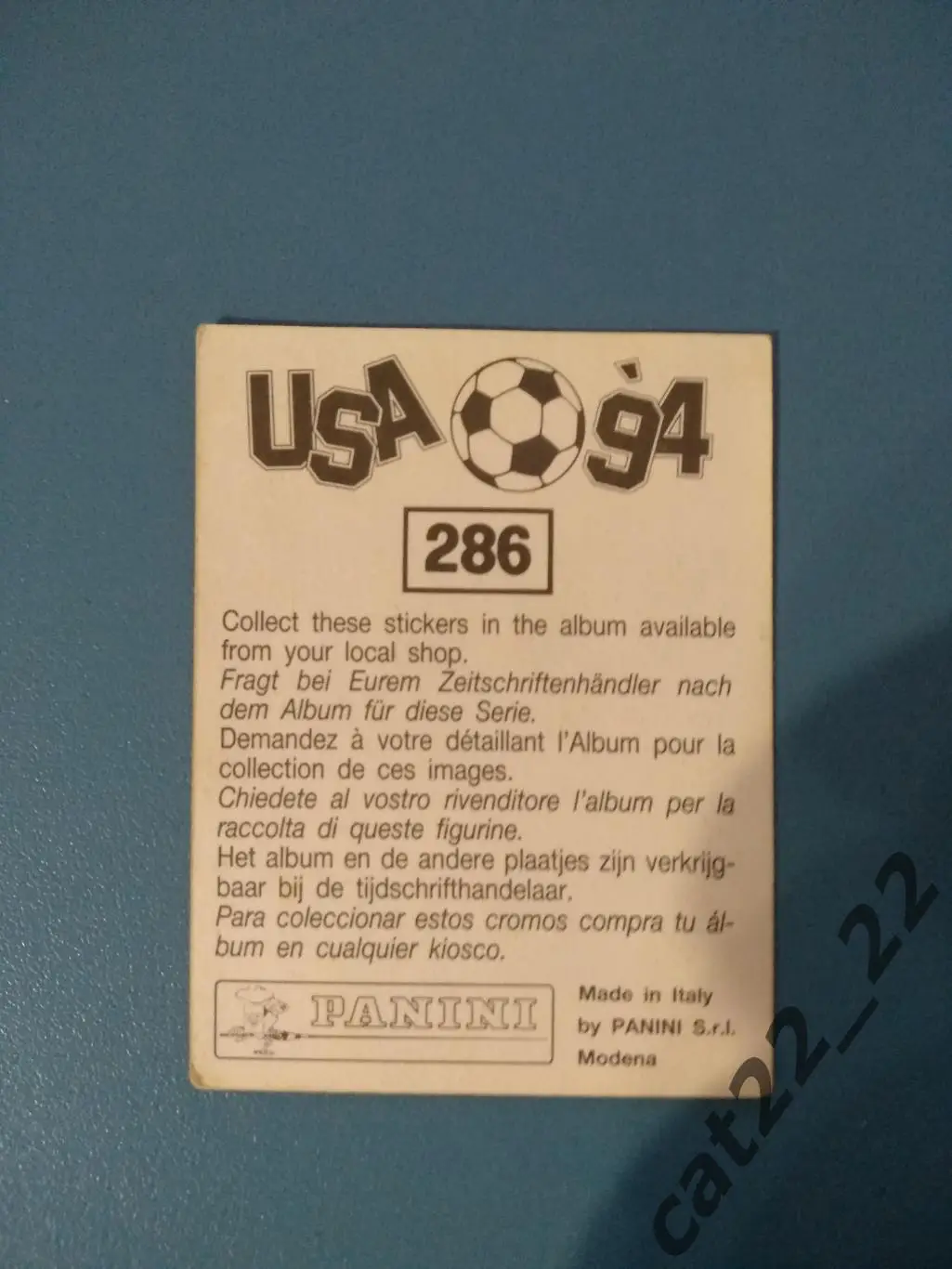Наклейка. Панини/Panini. Чемпионат мира 1994. № 286 1