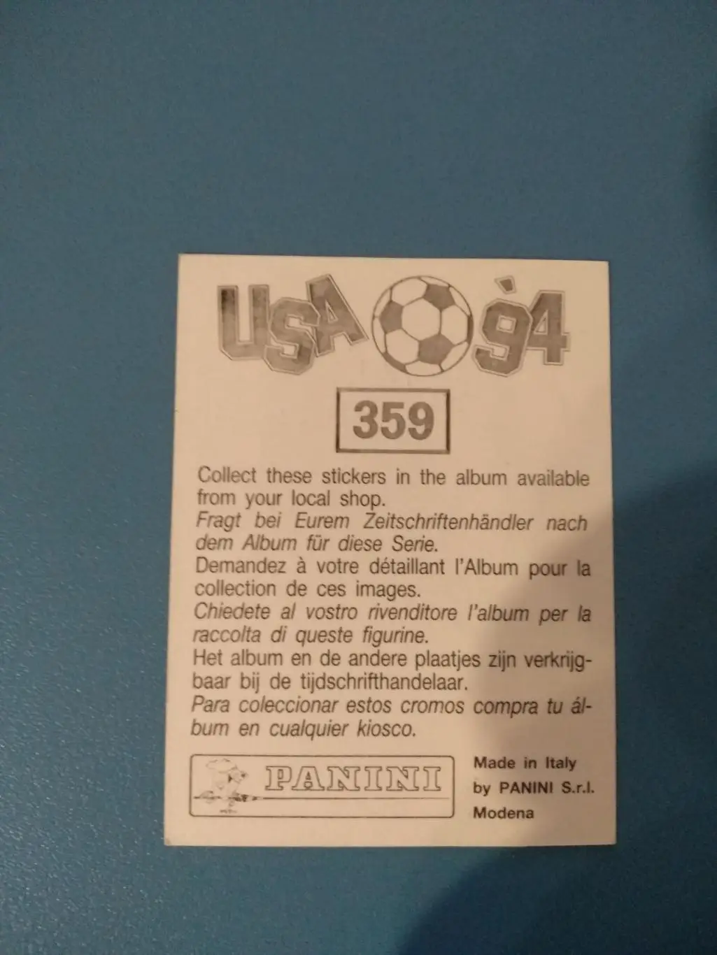 Наклейка. Панини/Panini. Чемпионат мира 1994. № 359 1