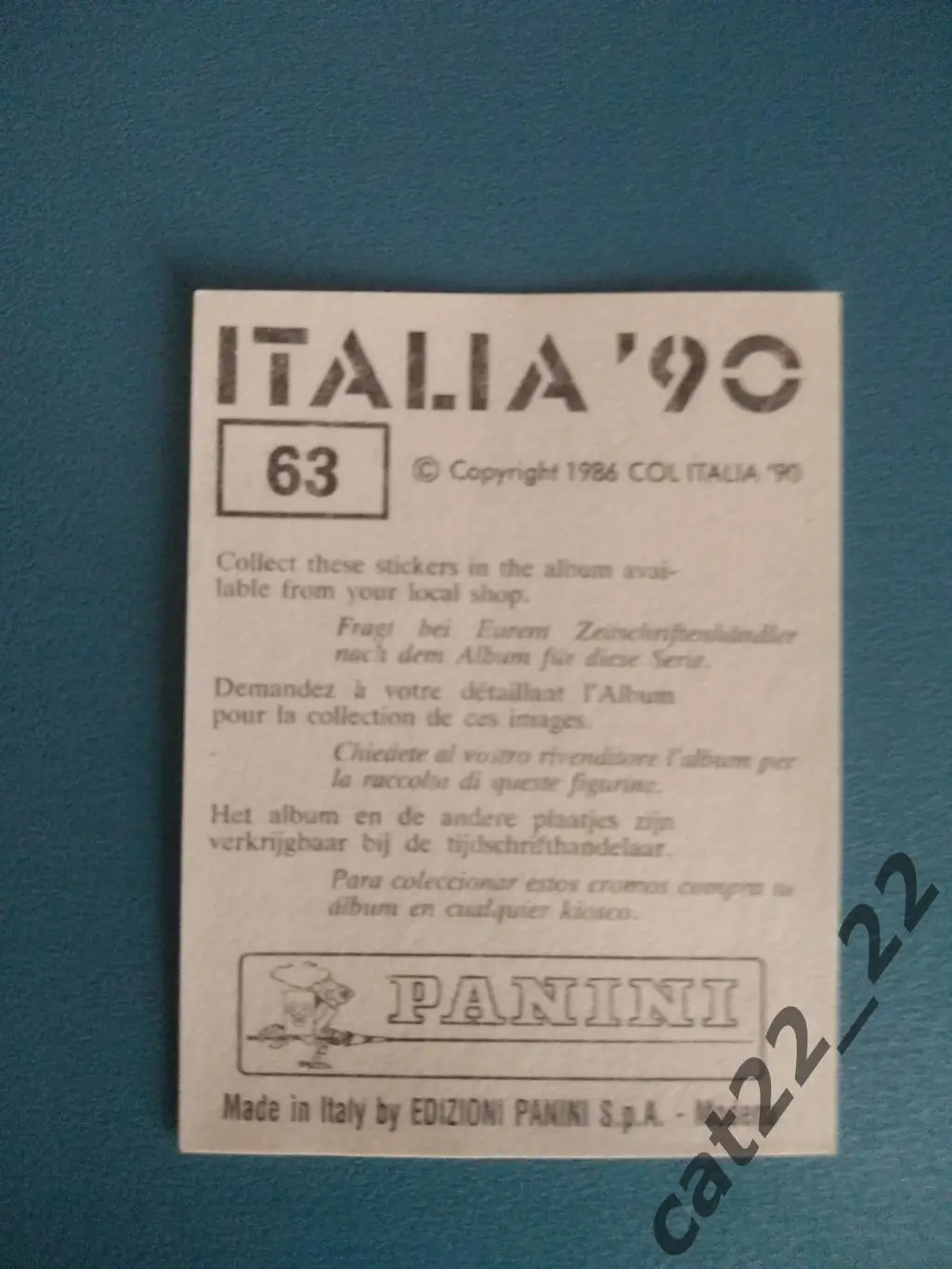 Наклейка. Панини/Panini. Чемпионат мира 1990. № 63 1