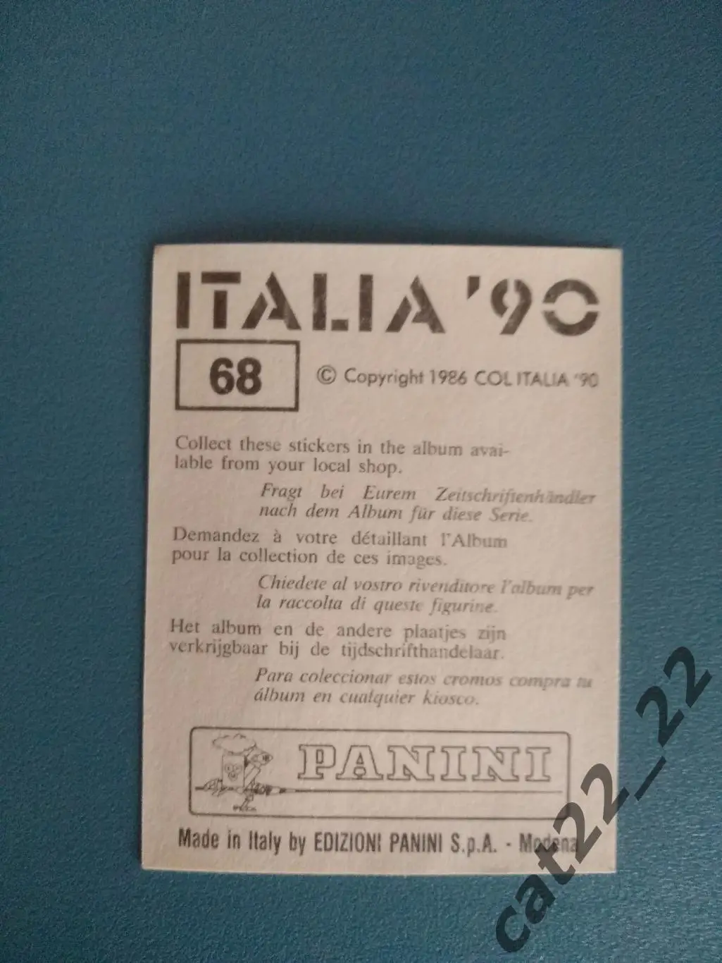 Наклейка. Панини/Panini. Чемпионат мира 1990. № 68 1