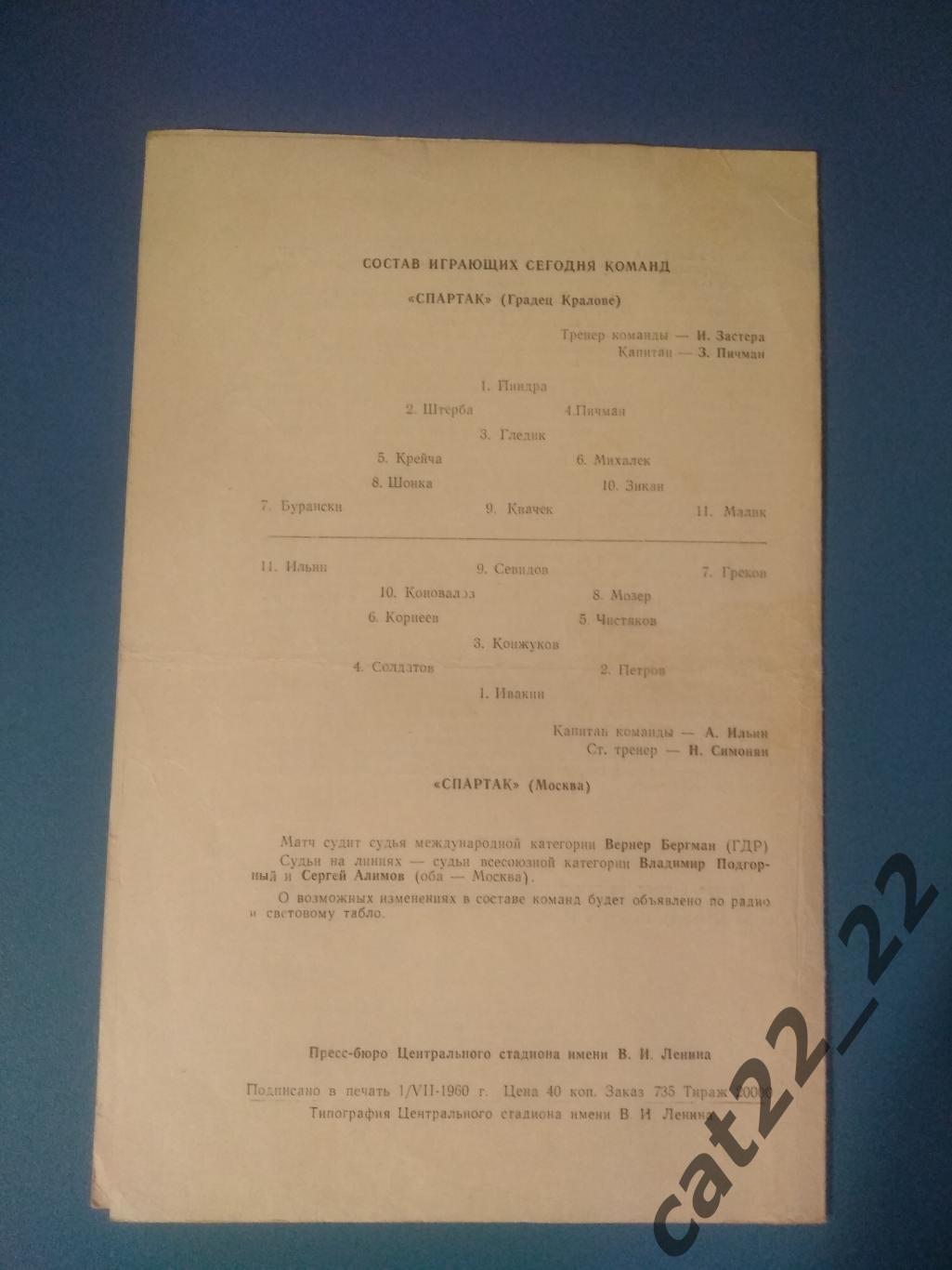 МТМ. Спартак Москва СССР/Россия - Спартак Градец Кралове ЧССР/Чехия 1960 1