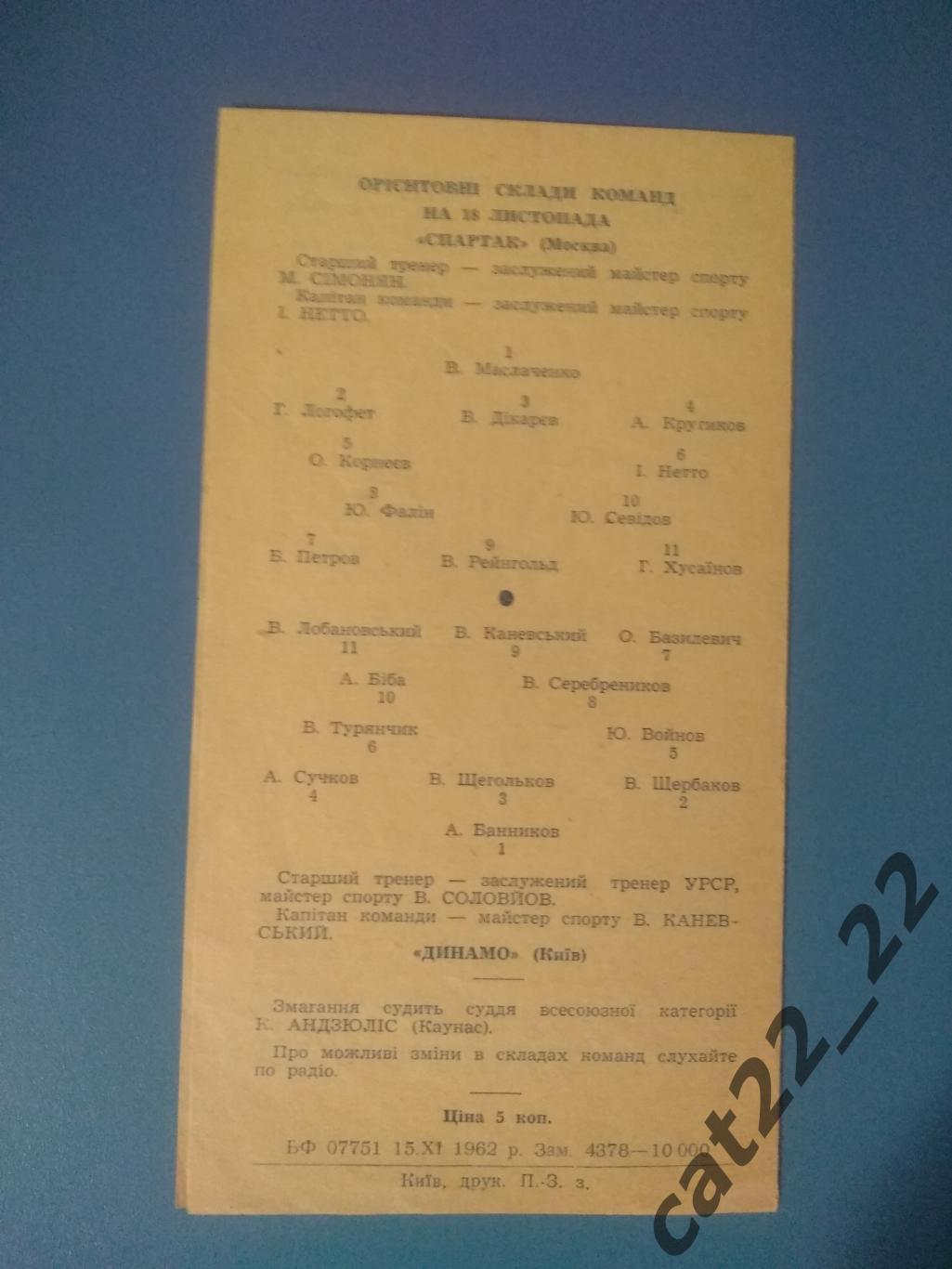 Динамо Киев СССР/Украина - Спартак Москва СССР/Россия 1962 1