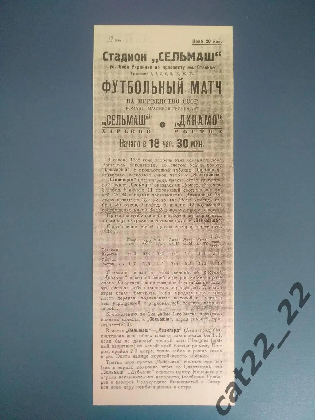 Сельмаш Харьков СССР/Украина - Динамо Ростов СССР/Россия 1939