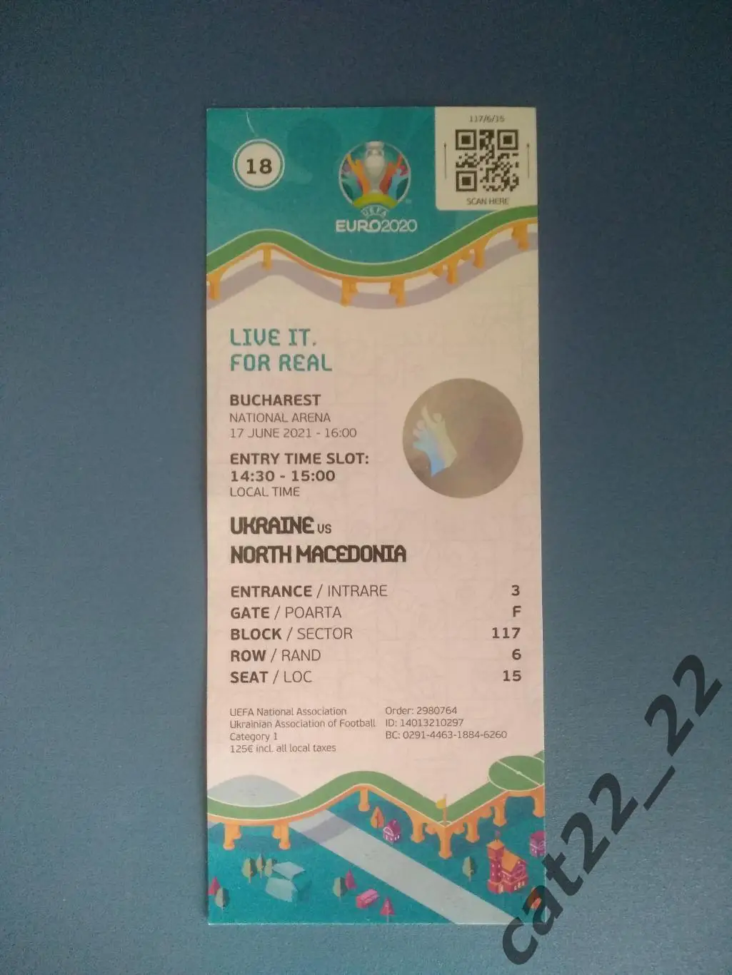 Оригинальный матчевый билет!НЕ сувенирный билет! Украина-Северная Македония 2021