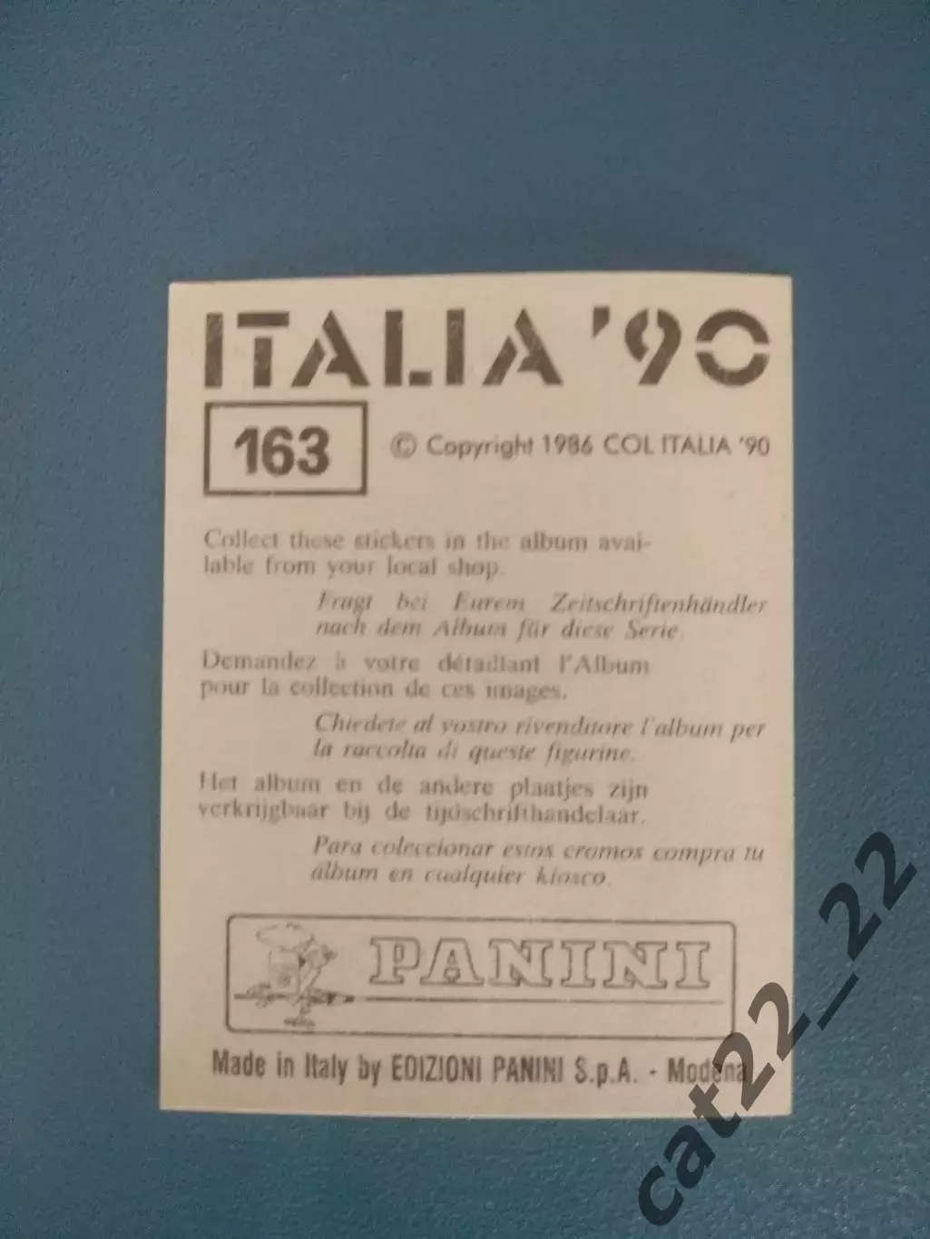 Наклейка. Панини/Panini. Чемпионат мира 1990. № 163 1