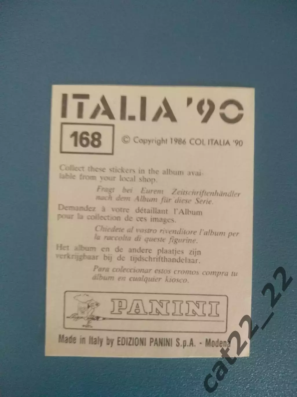 Наклейка. Панини/Panini. Чемпионат мира 1990. № 168 1