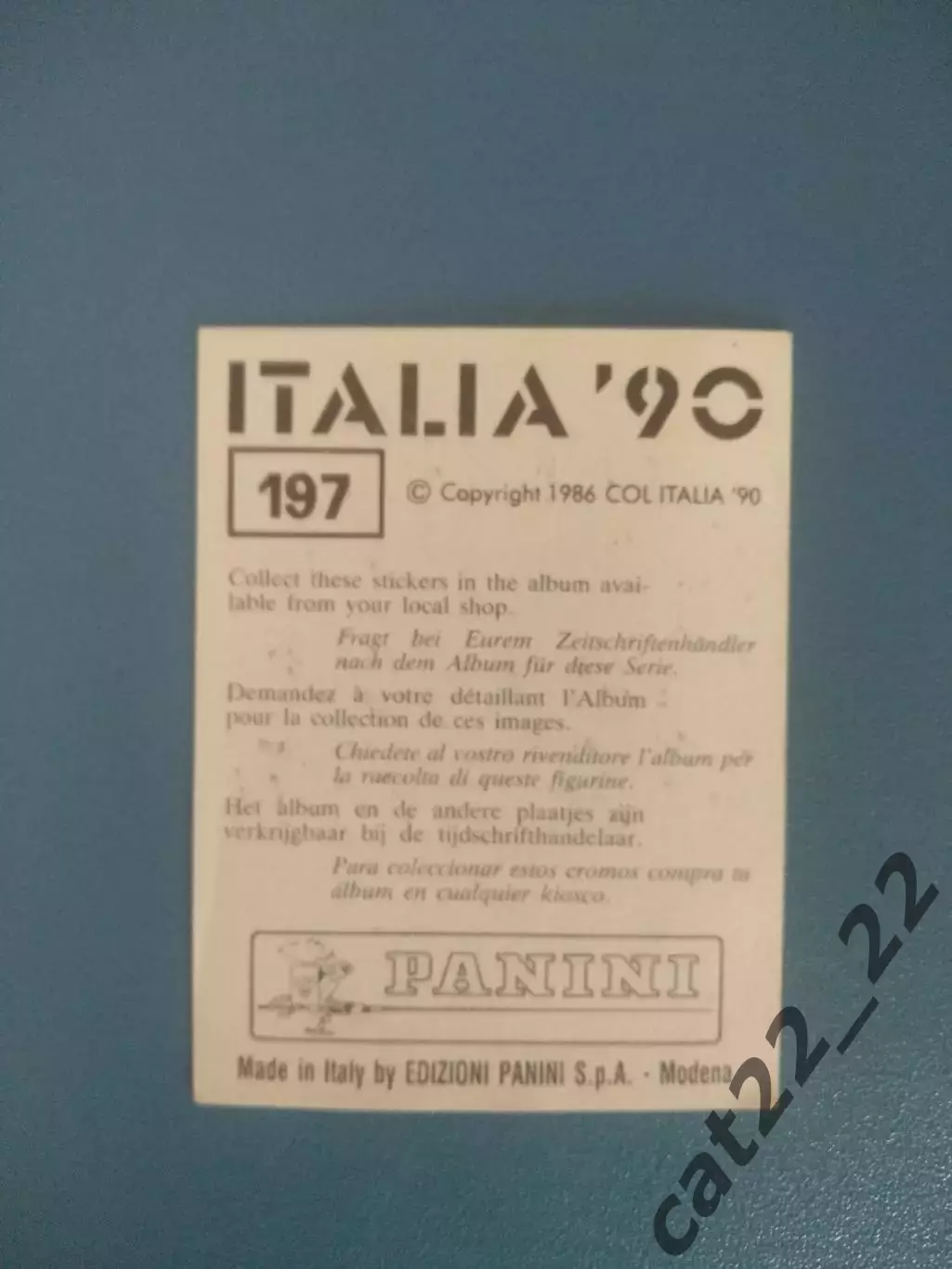 Наклейка. Панини/Panini. Чемпионат мира 1990. № 197 1