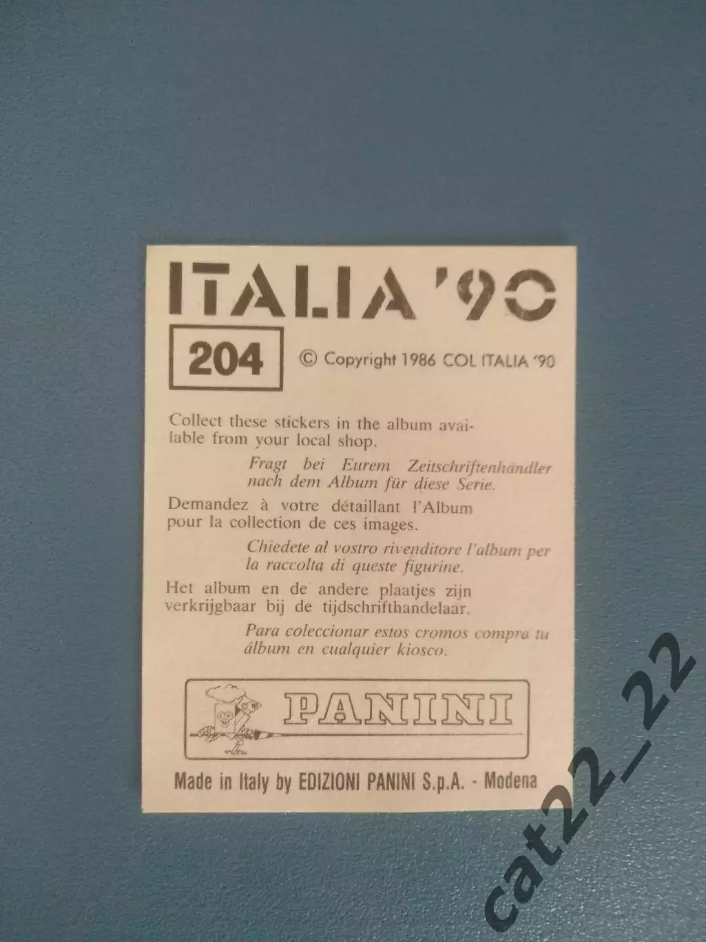 Наклейка. Панини/Panini. Чемпионат мира 1990. № 204 1
