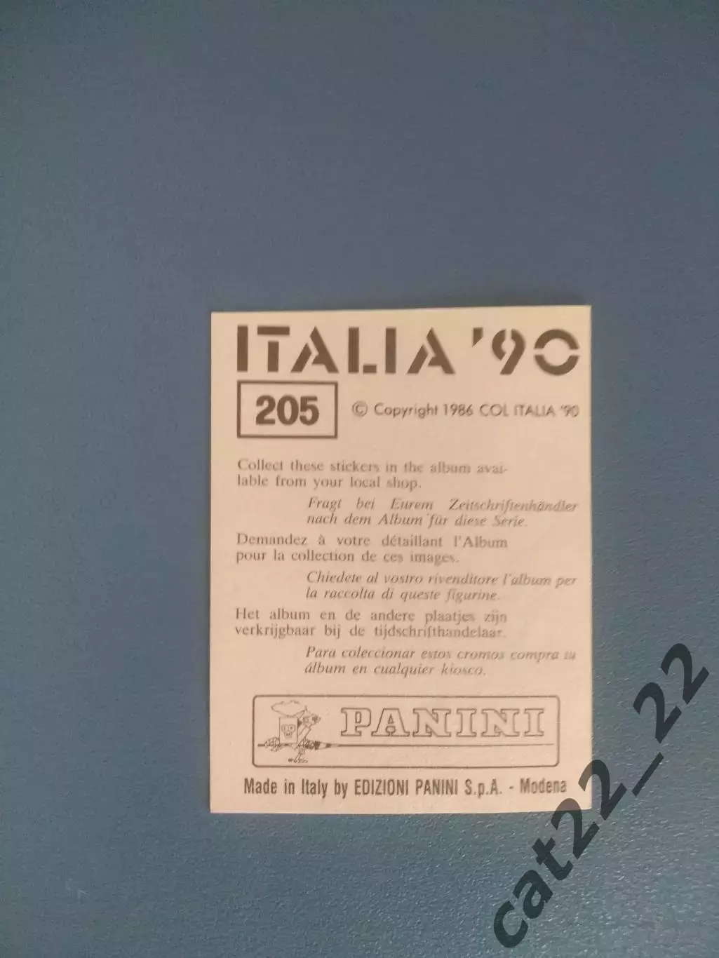 Наклейка. Панини/Panini. Чемпионат мира 1990. № 205 1