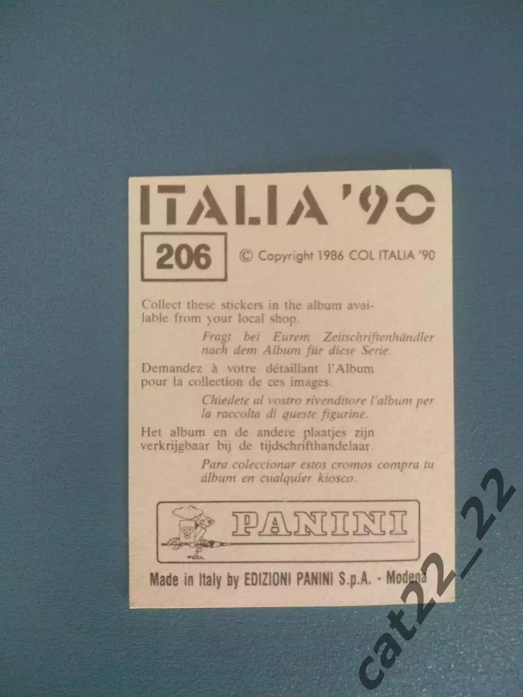 Наклейка. Панини/Panini. Чемпионат мира 1990. № 206 1