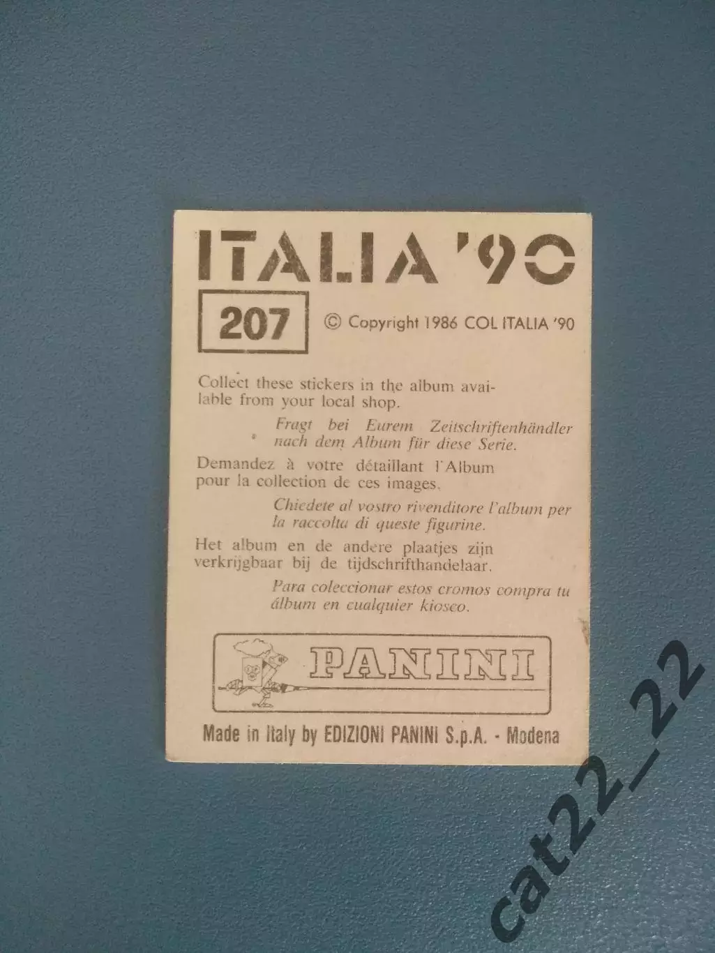 Наклейка. Панини/Panini. Чемпионат мира 1990. № 207 1