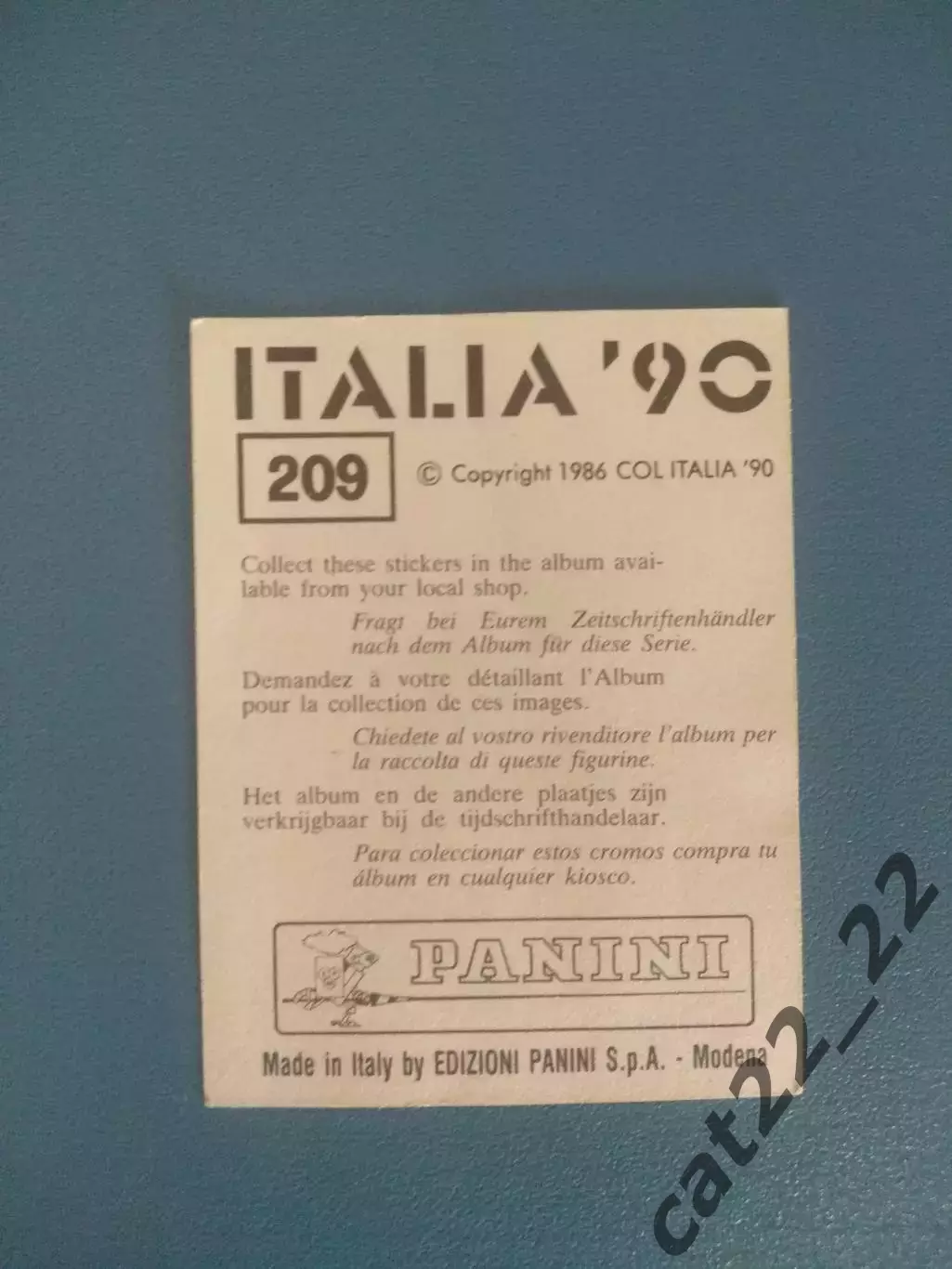 Наклейка. Панини/Panini. Чемпионат мира 1990. № 209 1